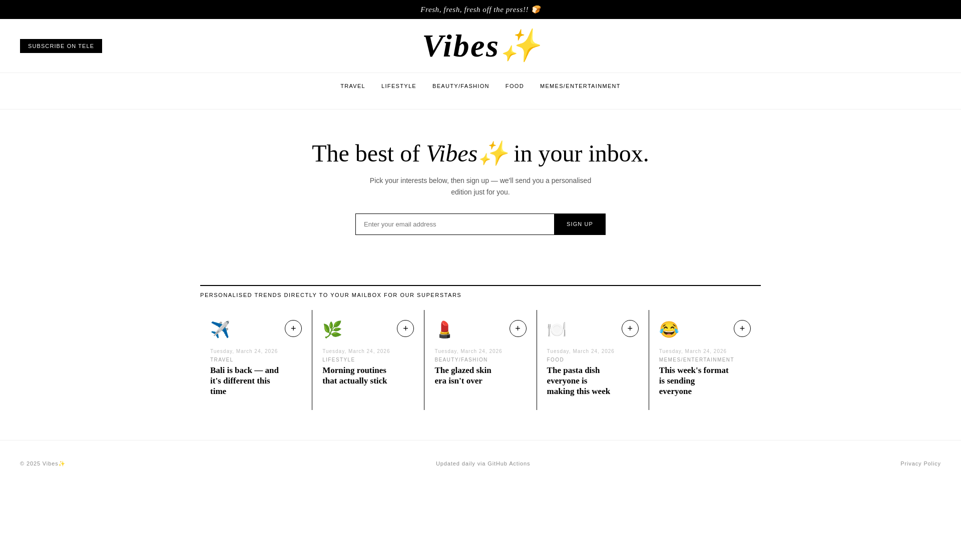 website screenshot of https://getvibesnewsletter.pages.dev/