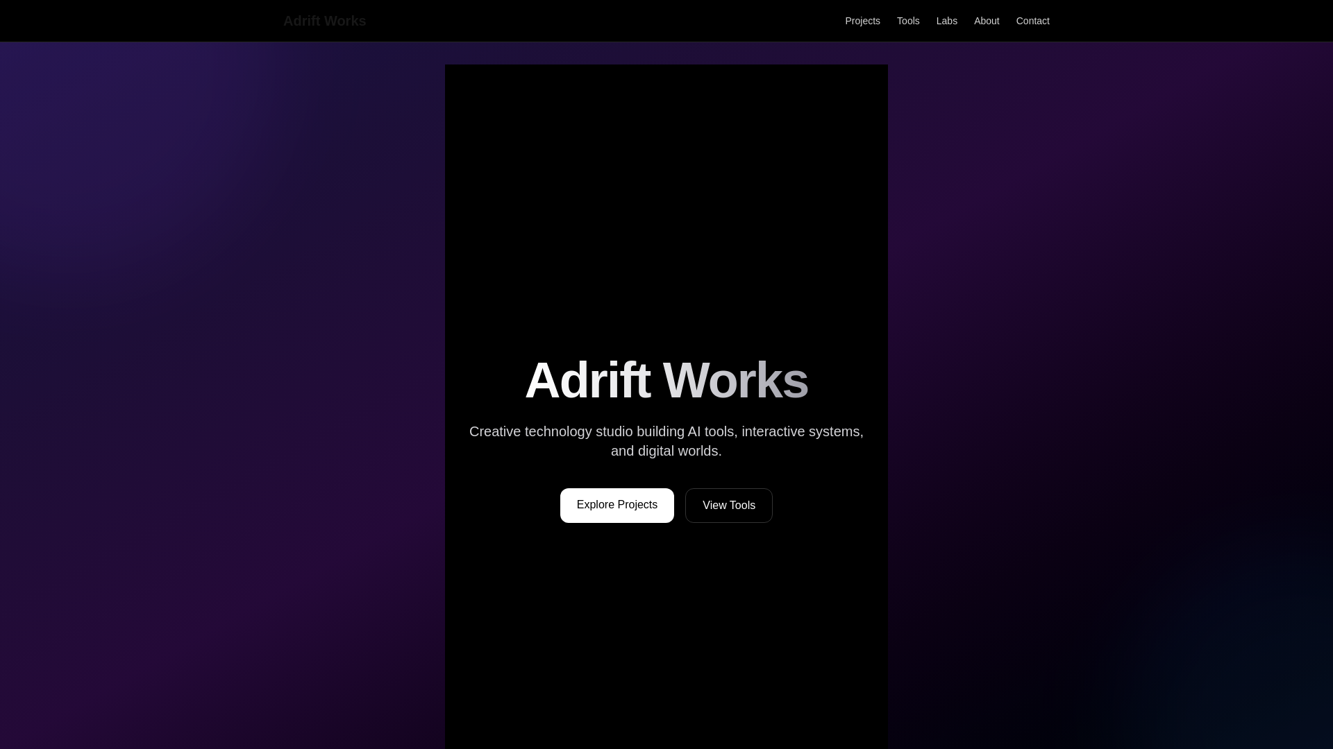 website screenshot of https://adriftworks.com/