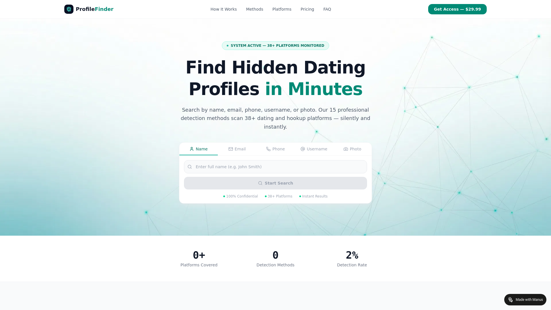 website screenshot of https://profilefinder.app/