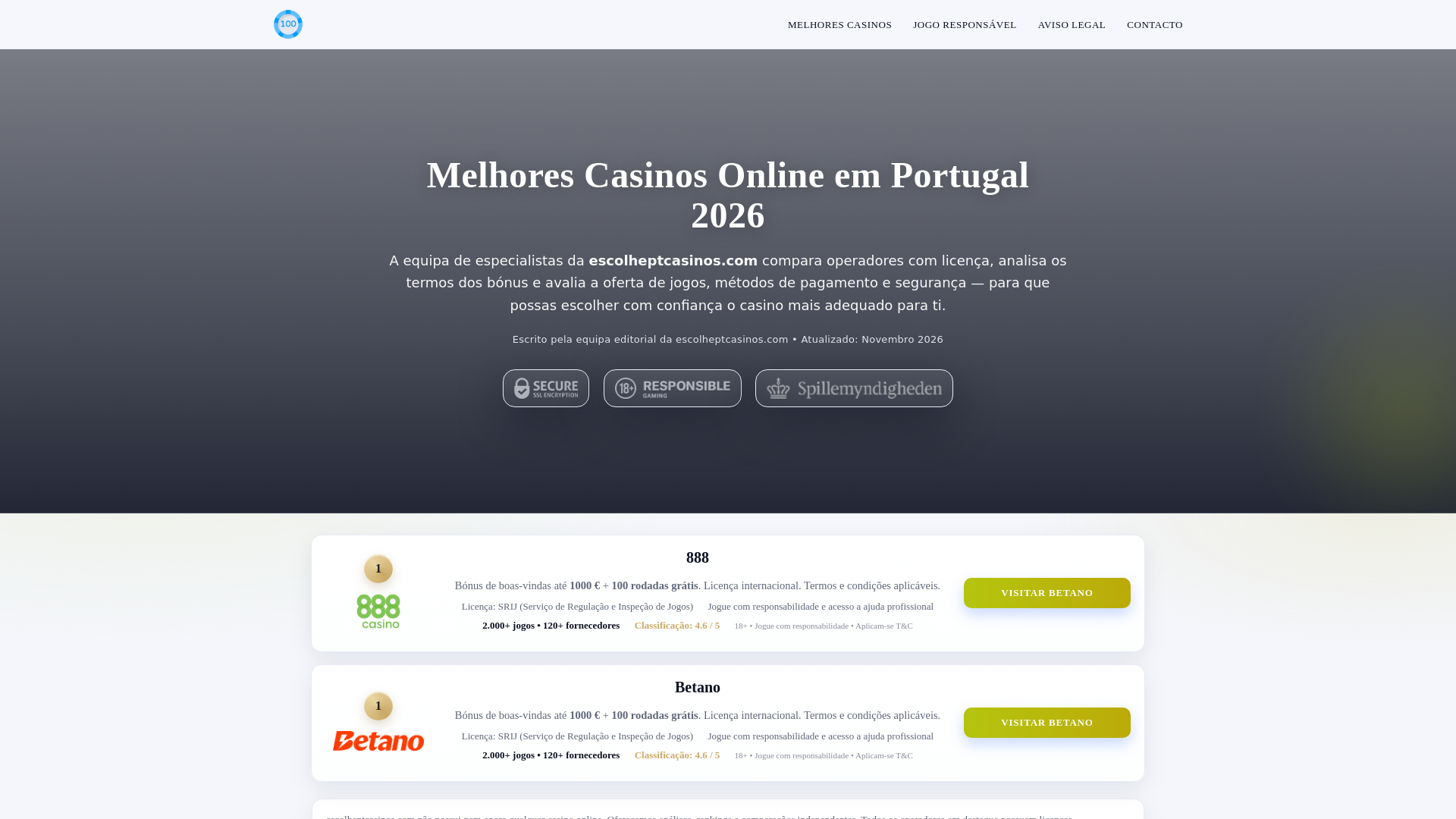 website screenshot of https://escolheptcasinos.com