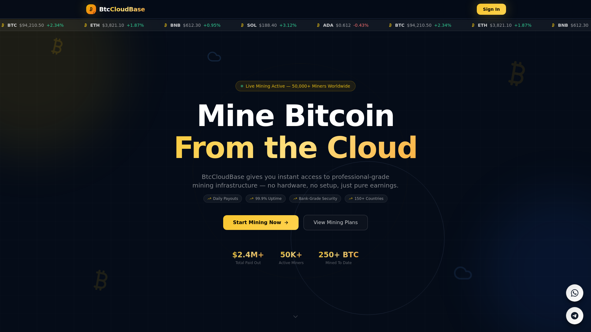 website screenshot of https://btccloudbase.com/