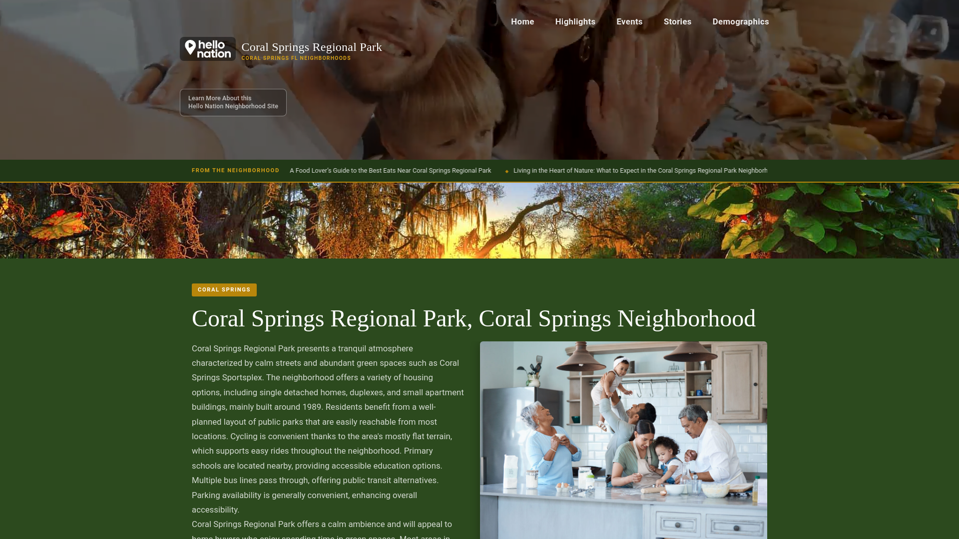 website screenshot of https://coralspringsregionalparkcoralspringsneighborhood.org/