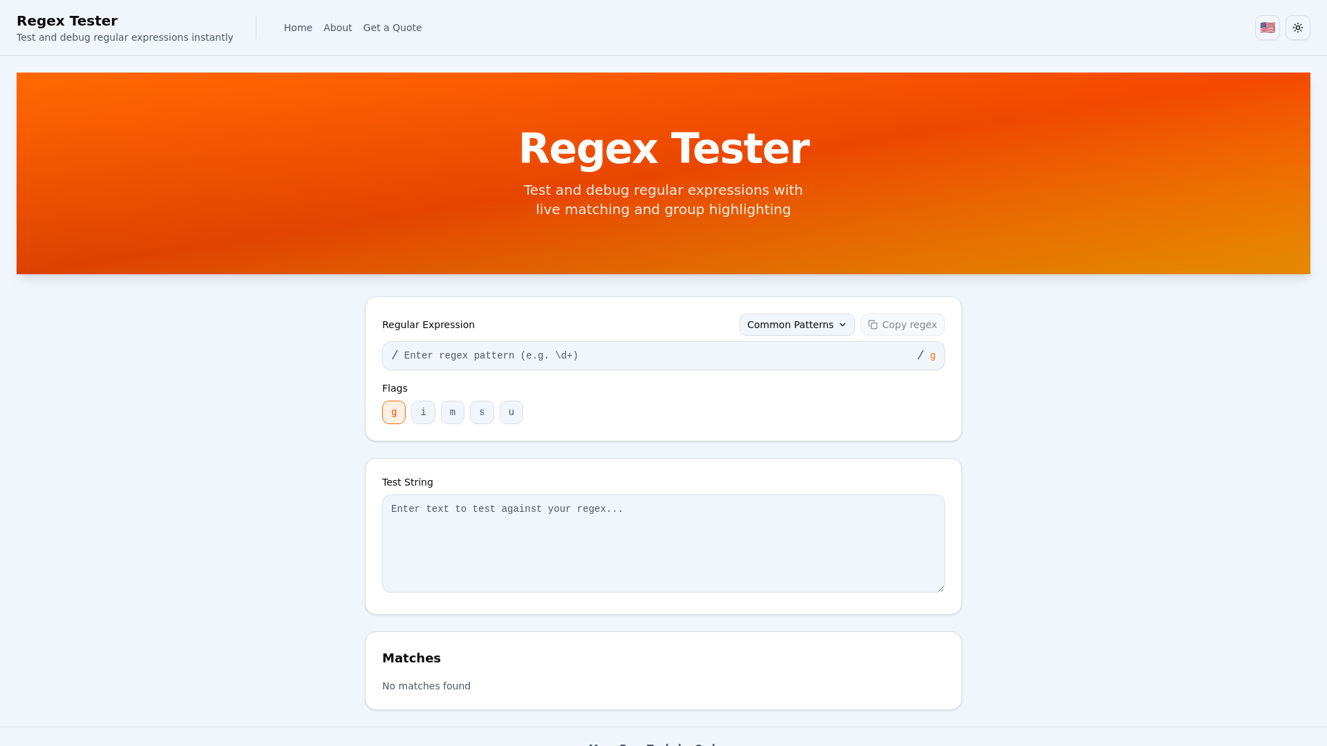 website screenshot of https://regex-tester-98l.pages.dev/