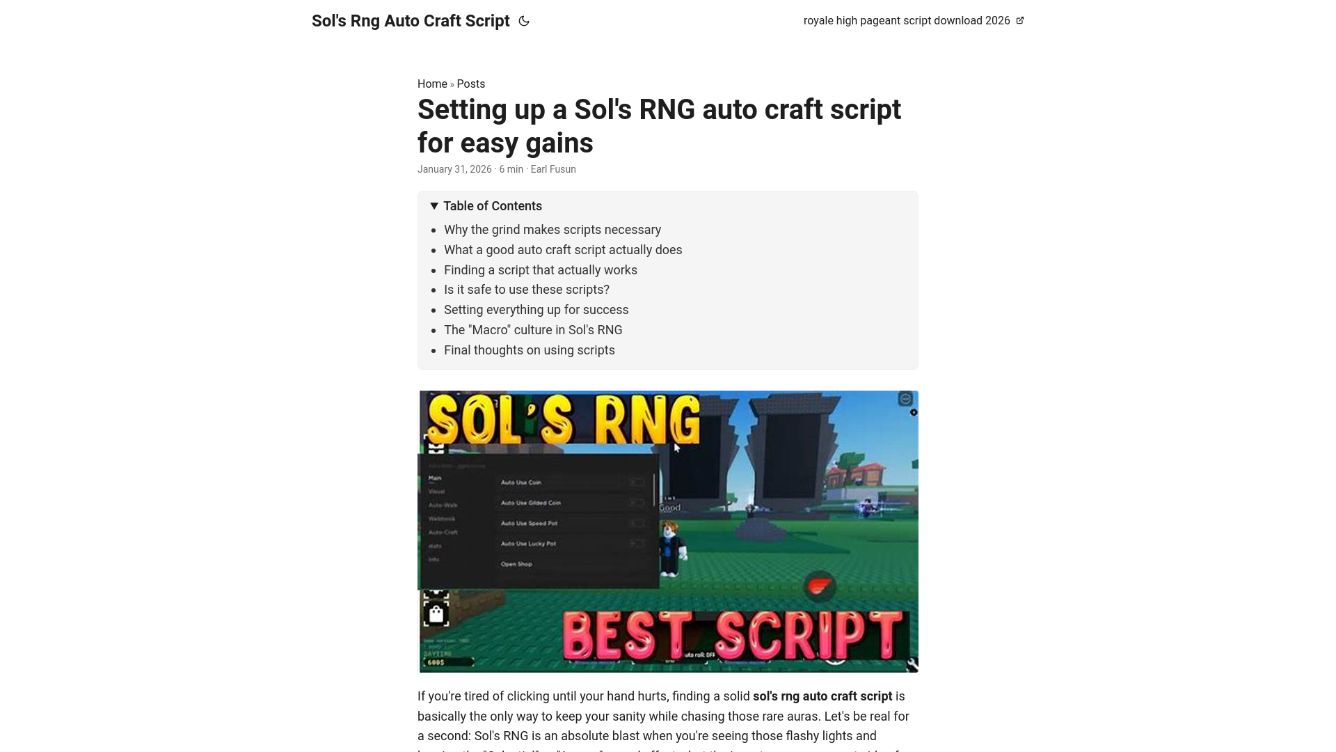 website screenshot of https://sols-rng-auto-craft-script.pages.dev/