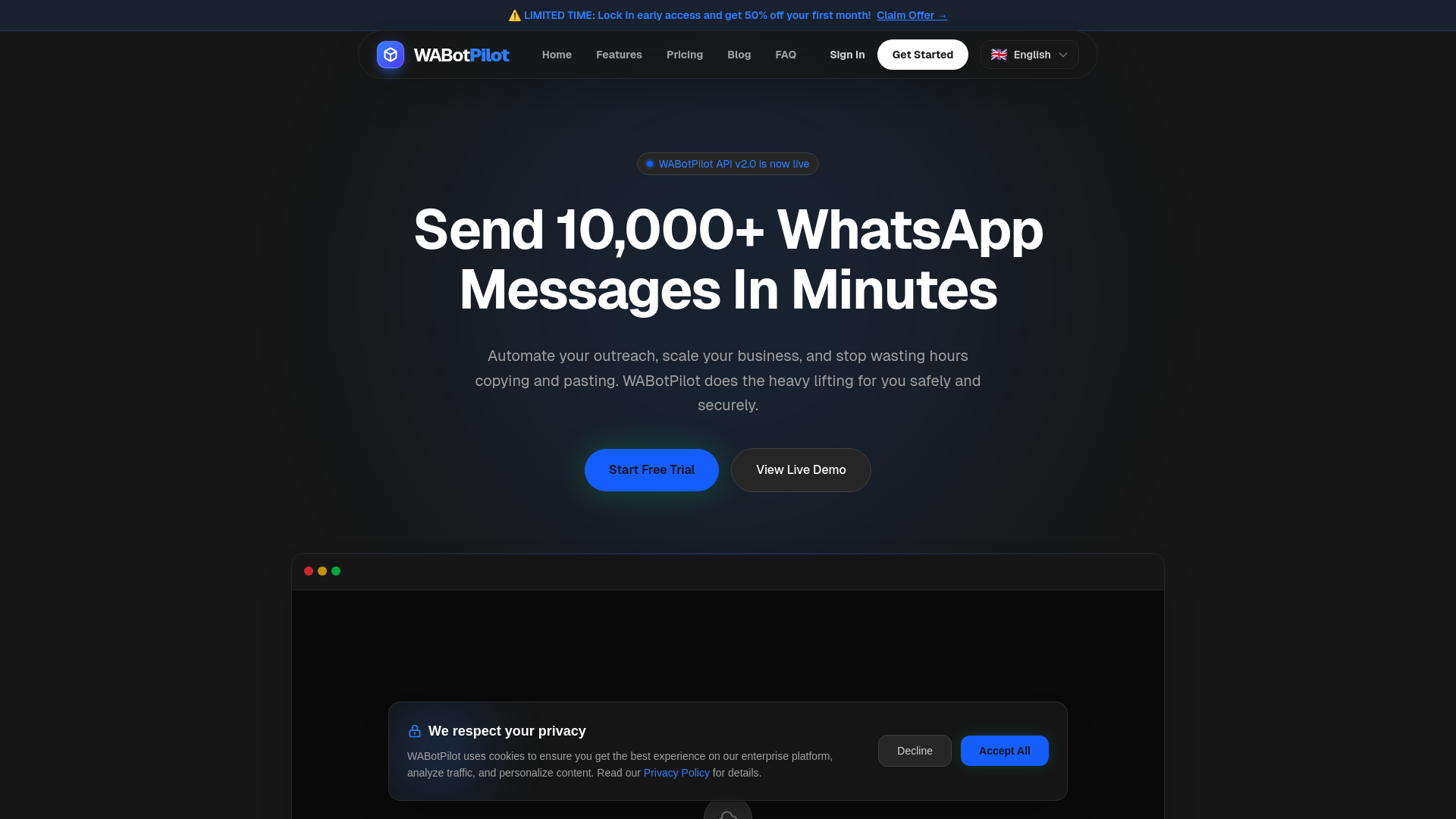 website screenshot of https://wabotpilot.com/