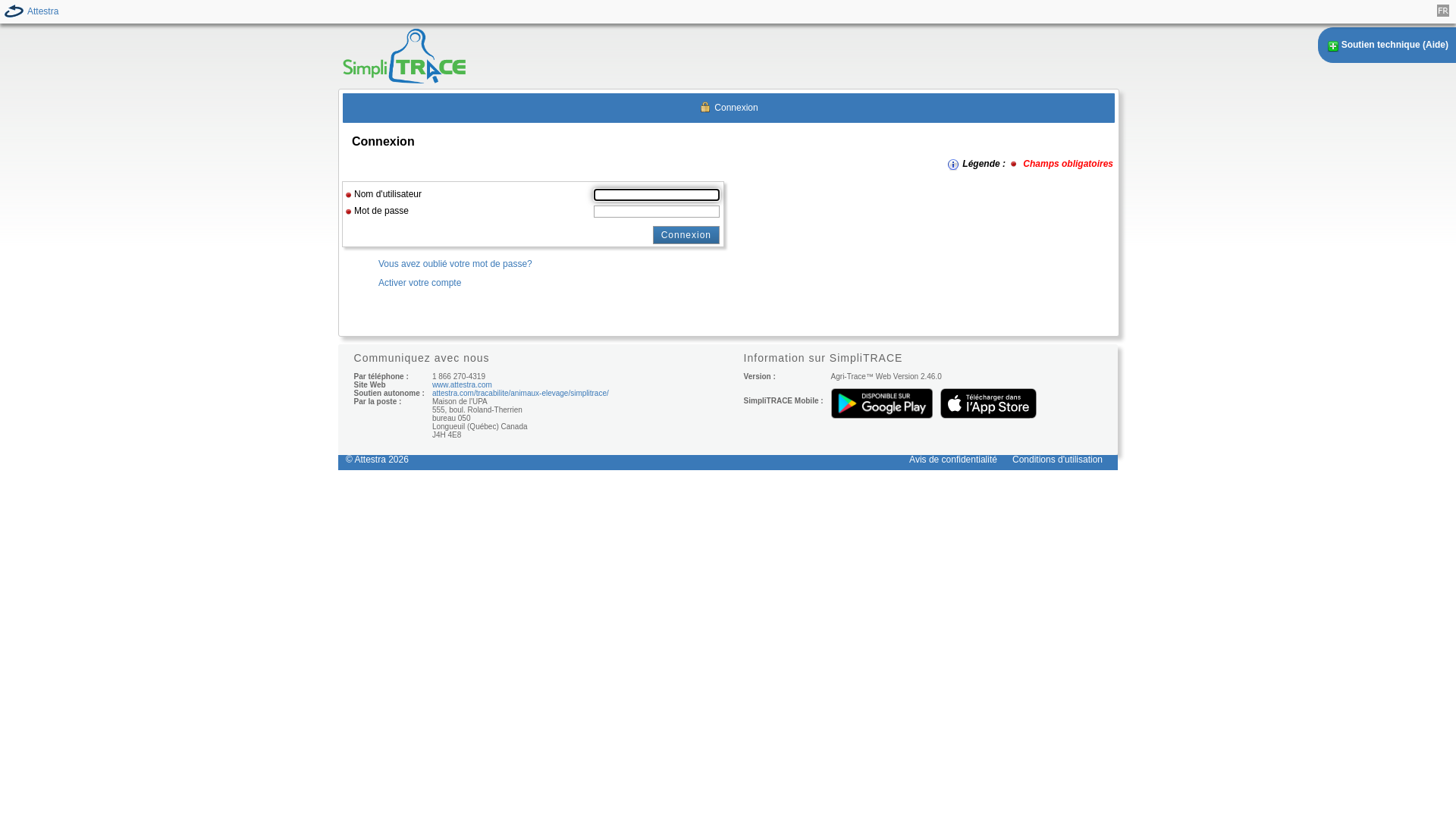 website screenshot of https://simplitrace.attestra.com/