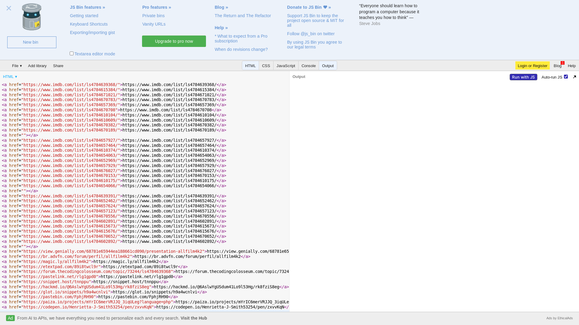 website screenshot of https://jsbin.com/ripuxewide/edit?html,output