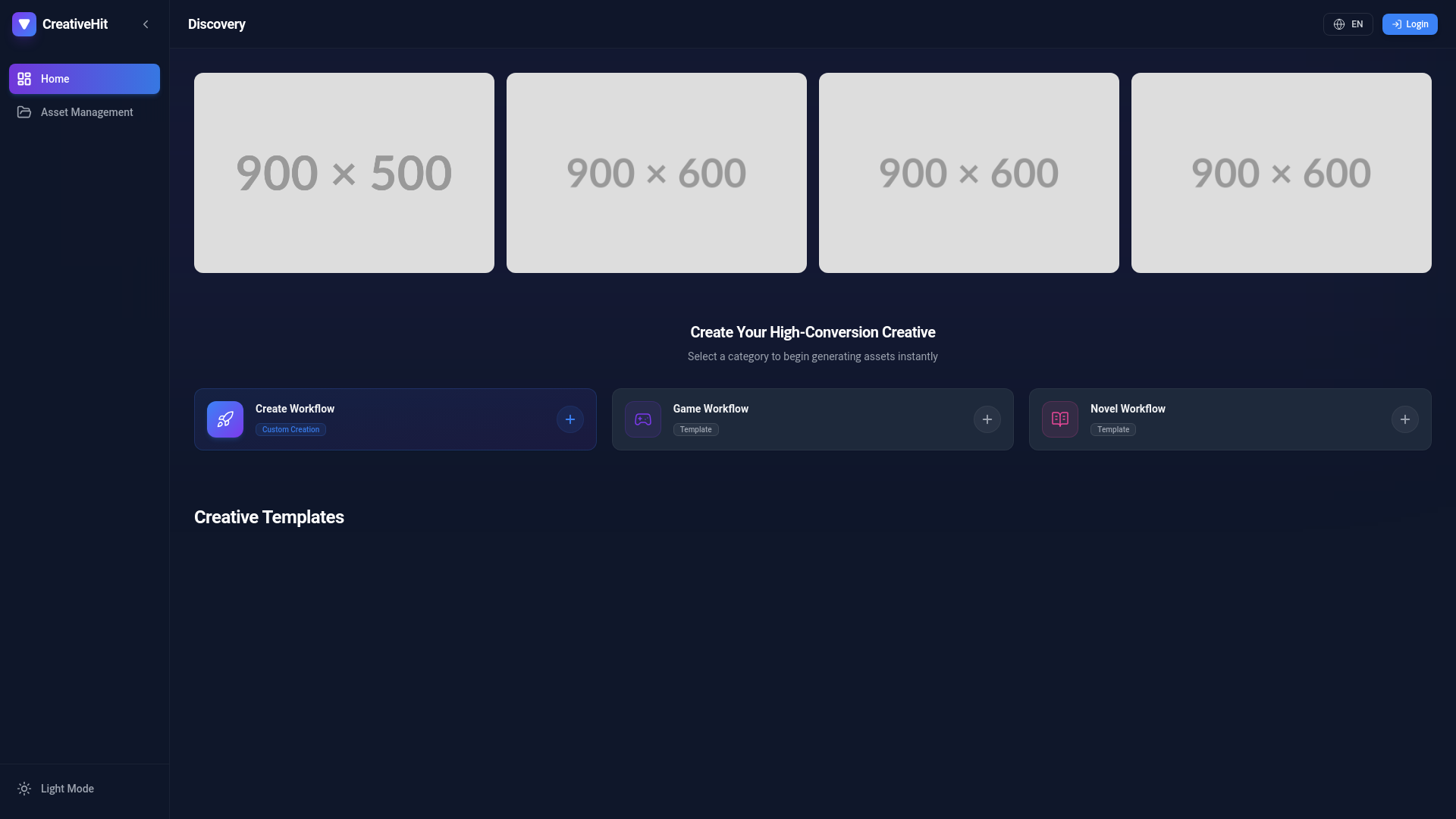 website screenshot of https://creativehit.ai