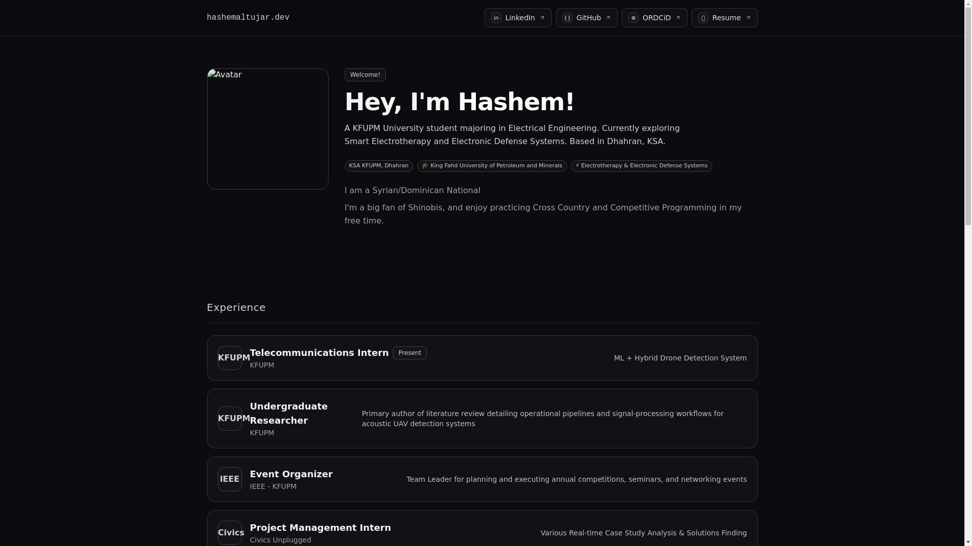 website screenshot of https://hashemaltujar.dev/