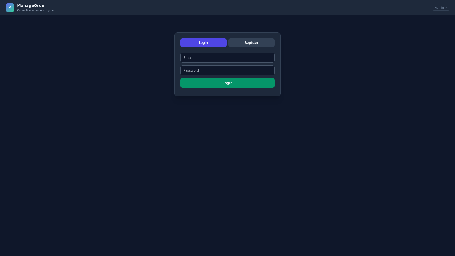 website screenshot of https://manageorder.in/