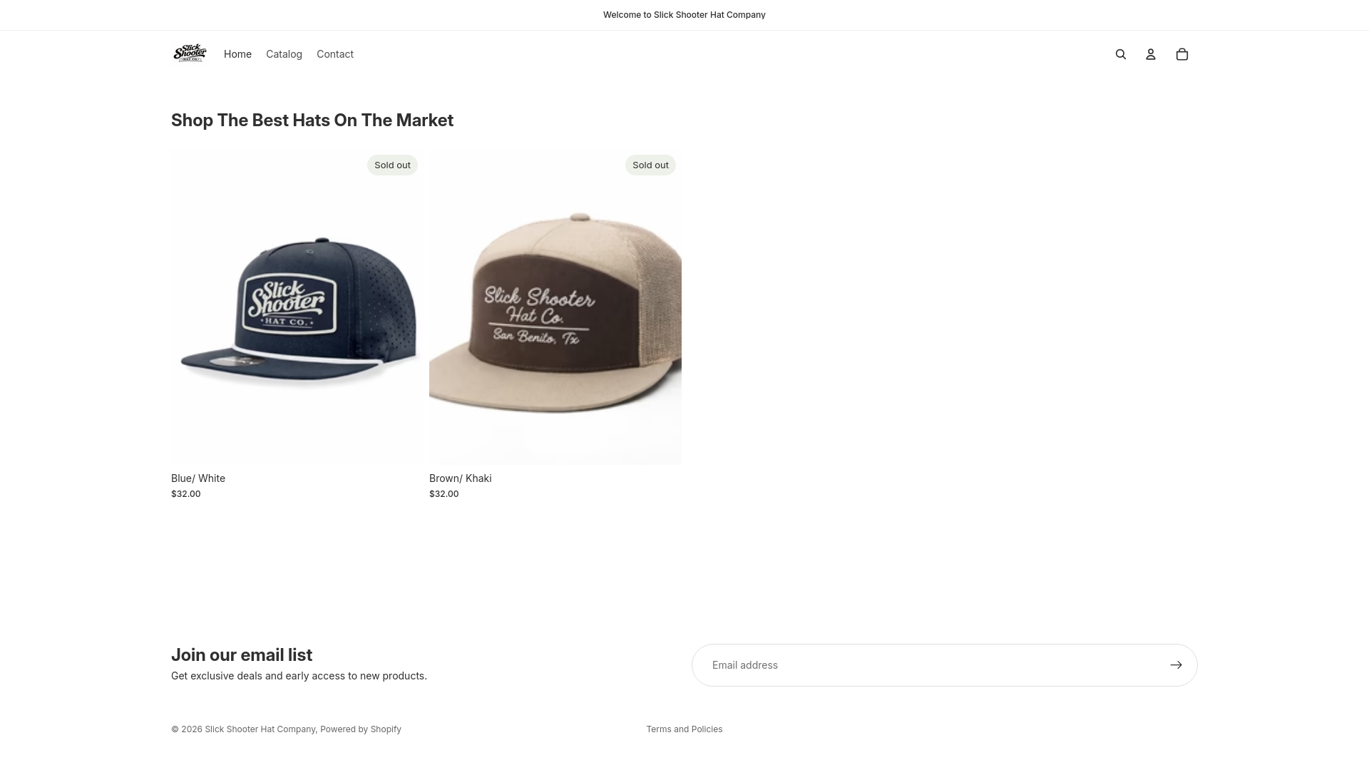 website screenshot of https://slickshooterhatcompany.com/