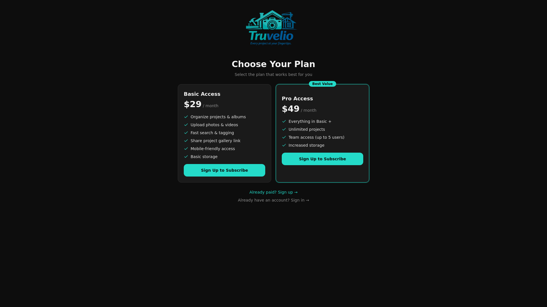 website screenshot of https://truvelio.com/