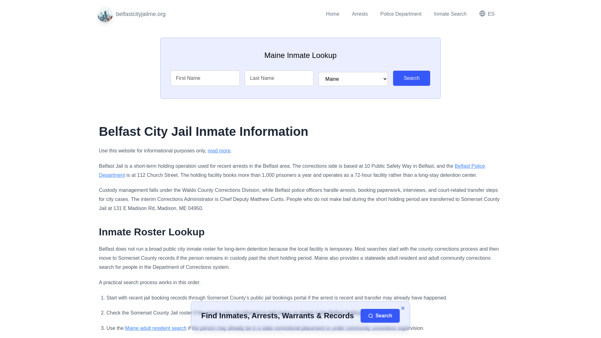website screenshot of https://belfastcityjailme.org