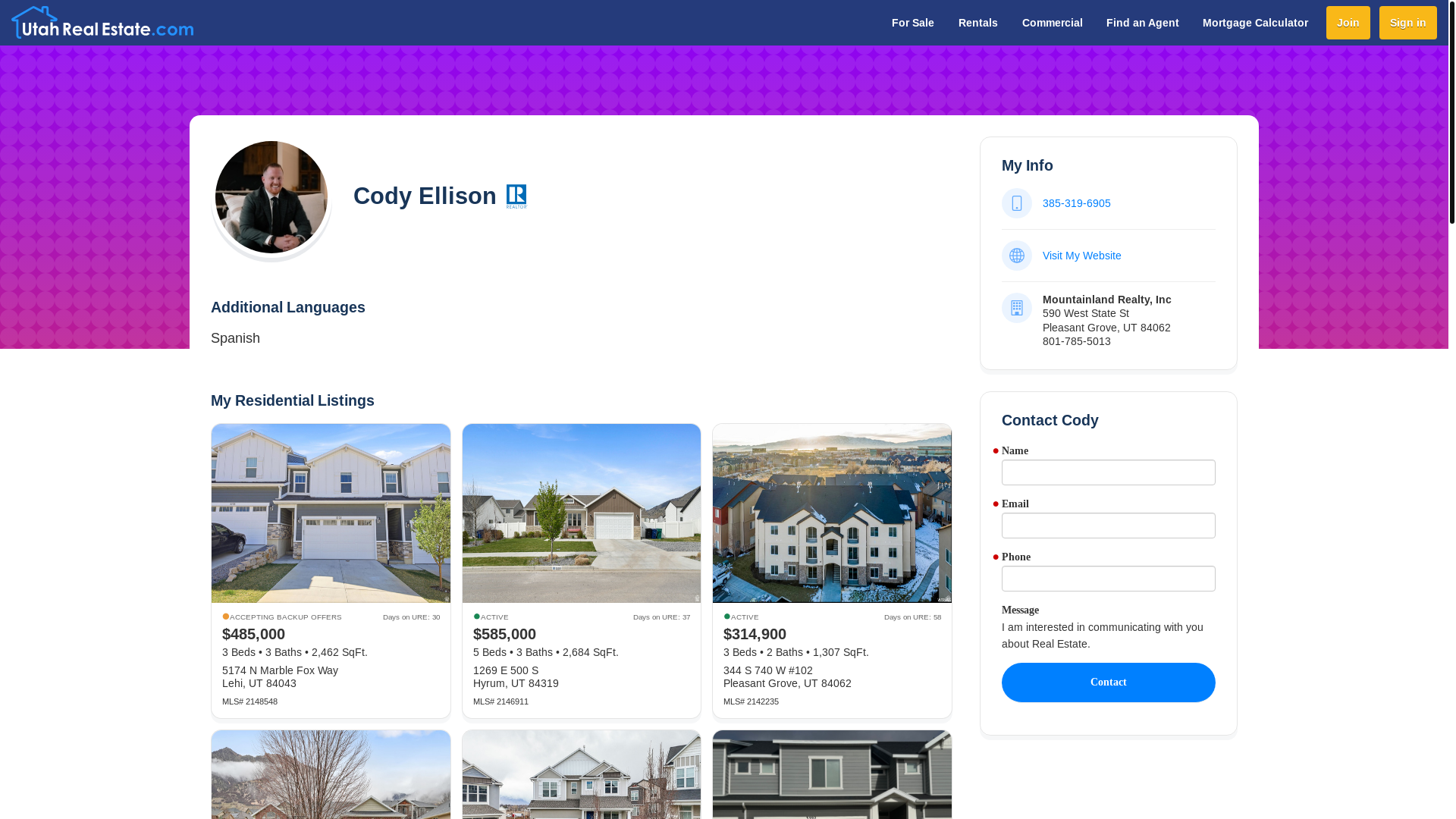 website screenshot of https://www.utahrealestate.com/roster/agent.listings.report.public/agentid/93785