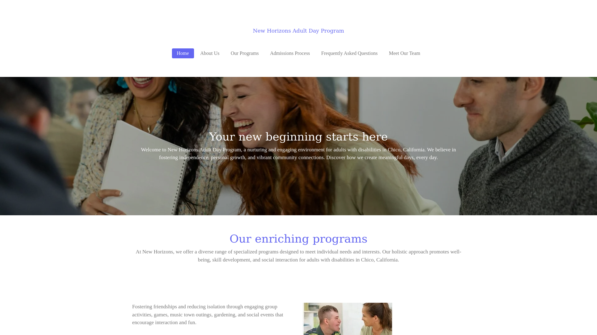 website screenshot of https://newbeginningsadultdayprogram.com/