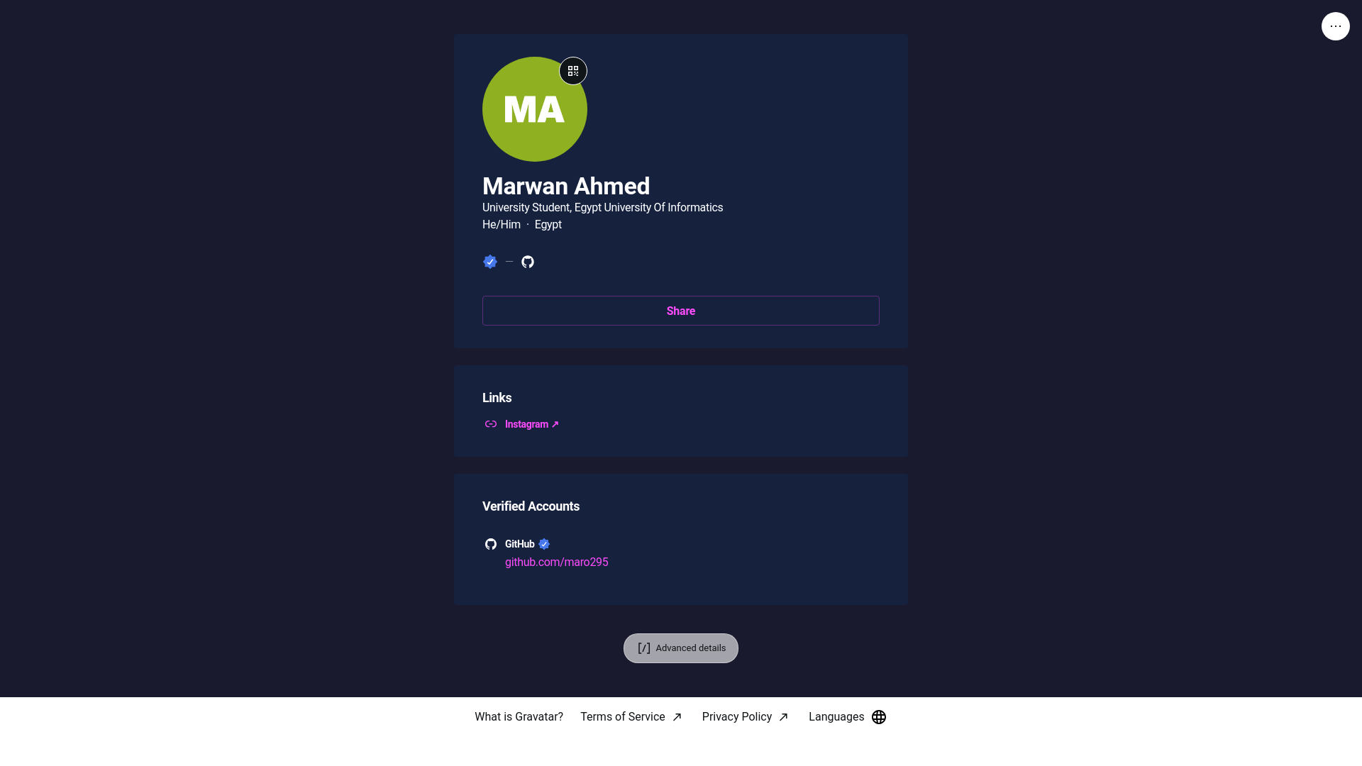 website screenshot of https://marwanahmed.link/