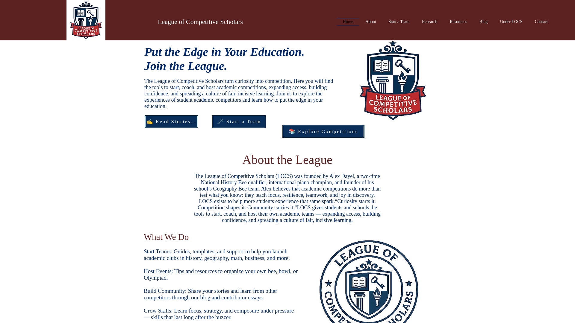 website screenshot of https://leagueofcompetitivescholars.org/