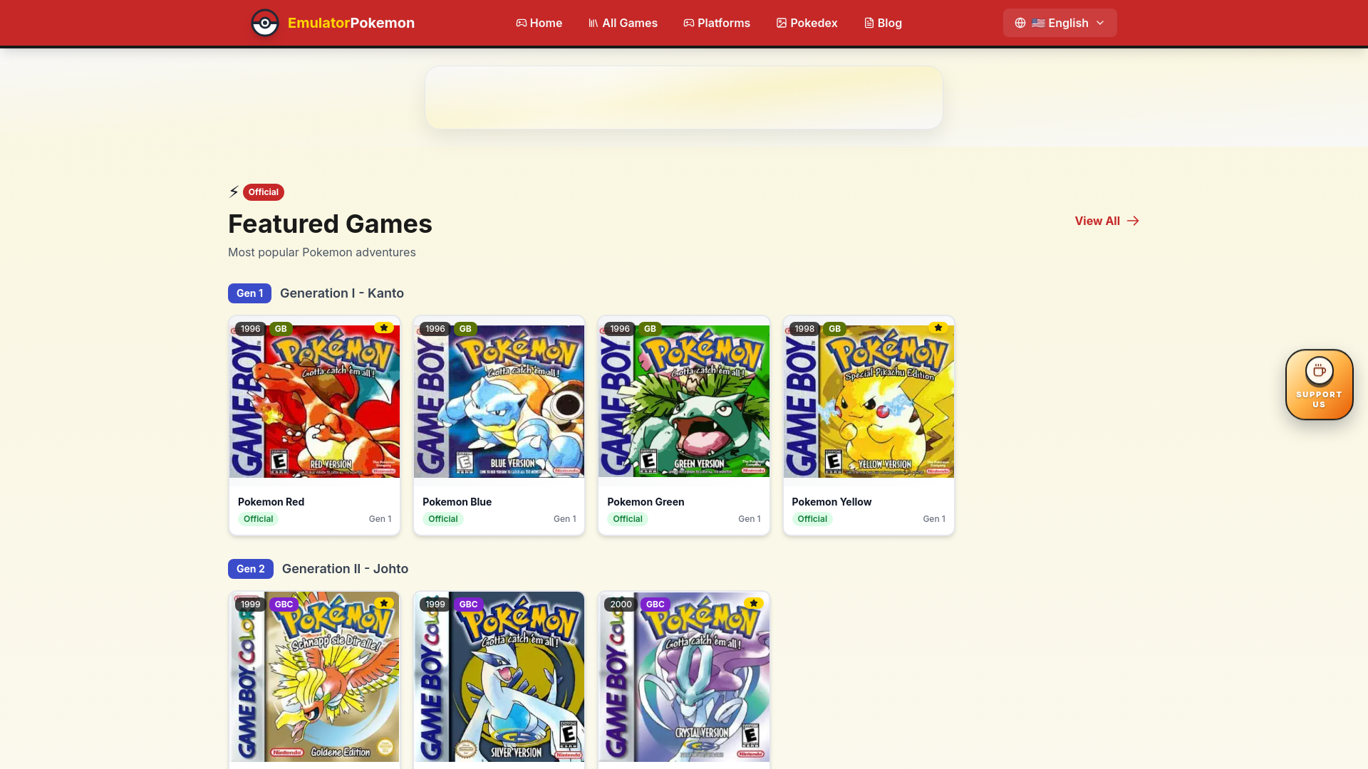 website screenshot of https://emulatorpokemon.com/