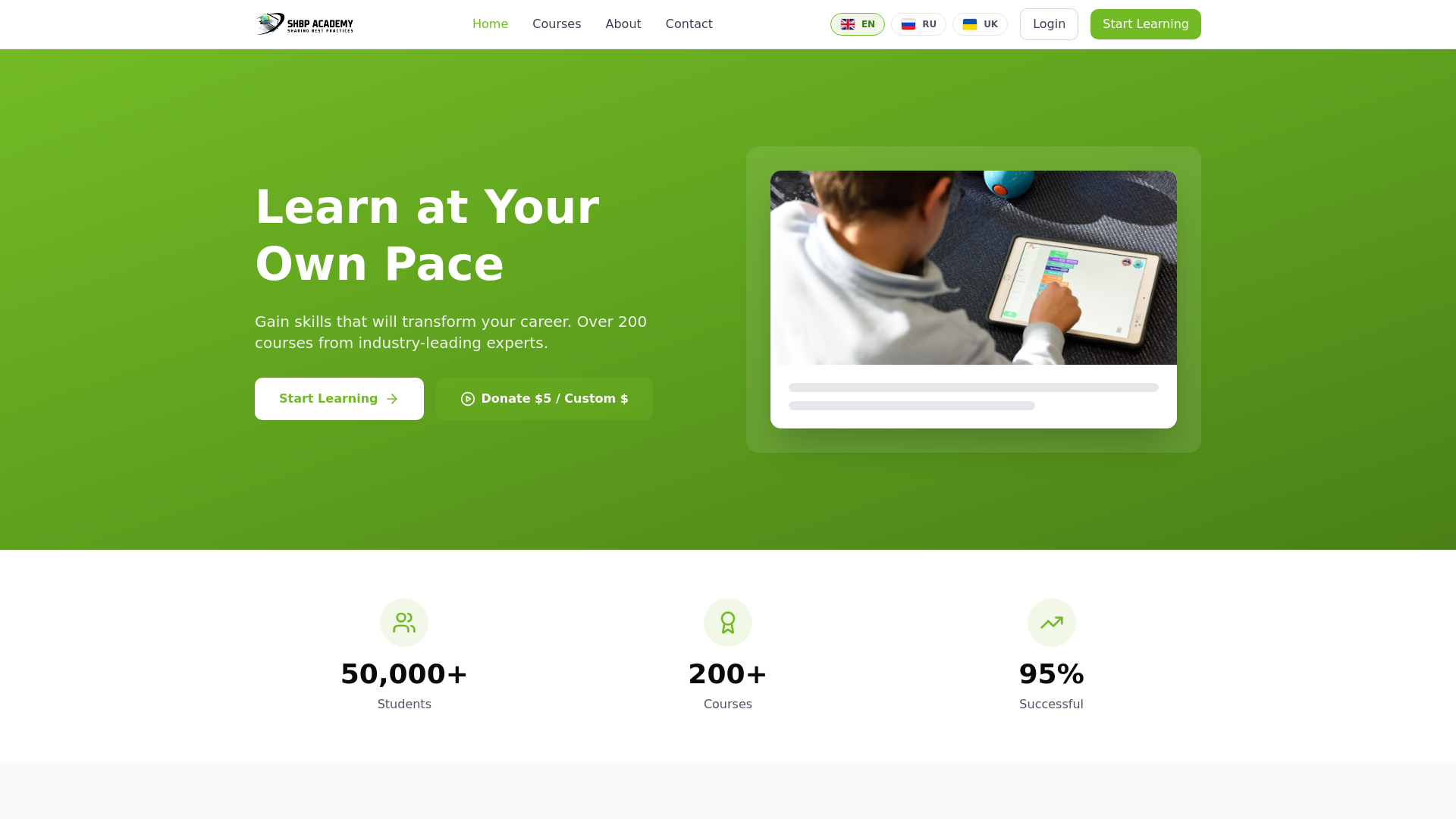 website screenshot of https://shbpacademy.org/