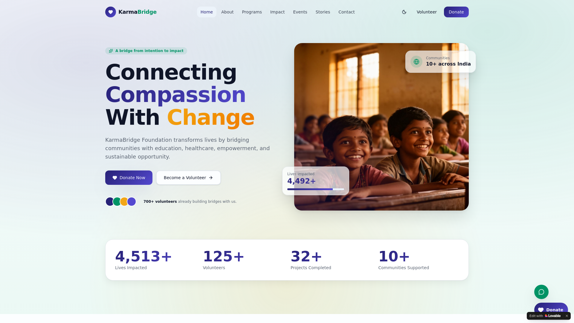 website screenshot of https://karmabridge.in/