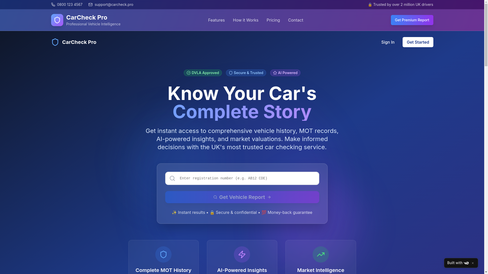 website screenshot of https://aicarcheck.uk/