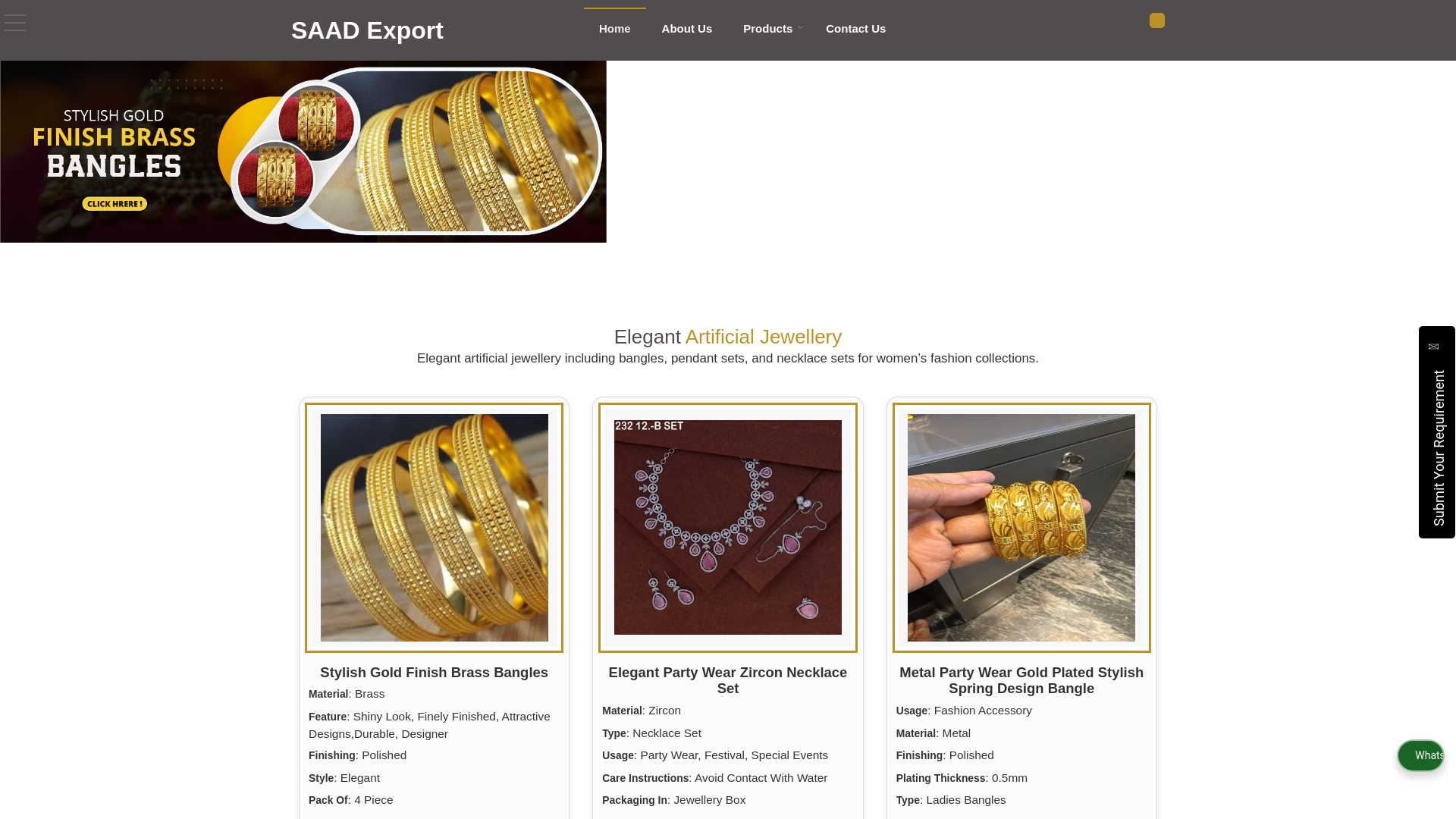 website screenshot of https://saadexport.co.in/