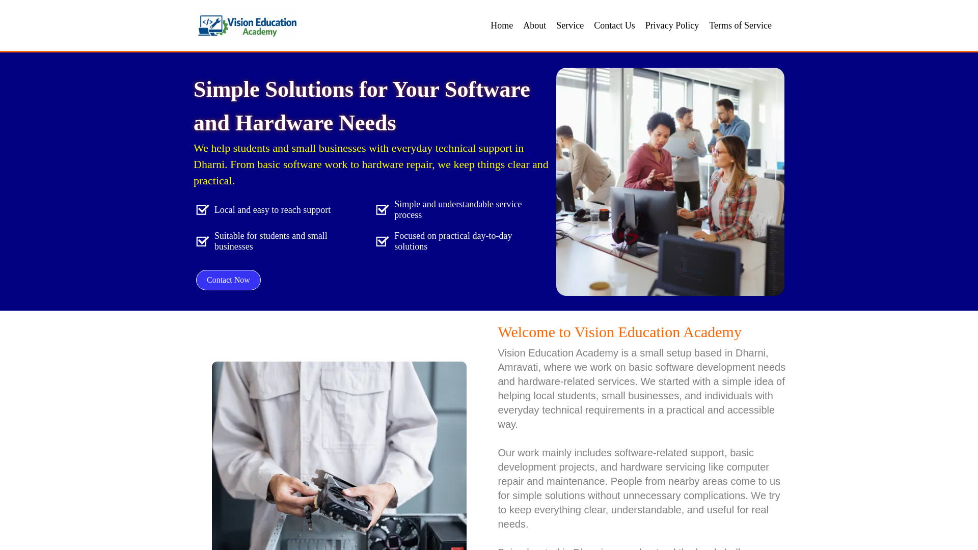 website screenshot of https://visioneducationacademy.in/