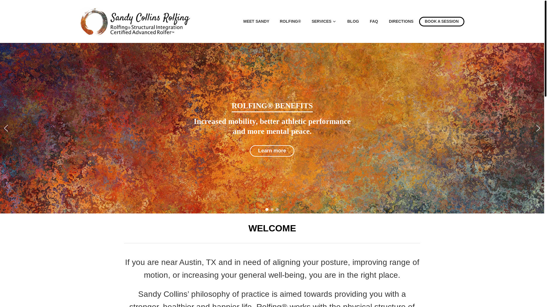 website screenshot of https://sandycollinsrolfing.com/