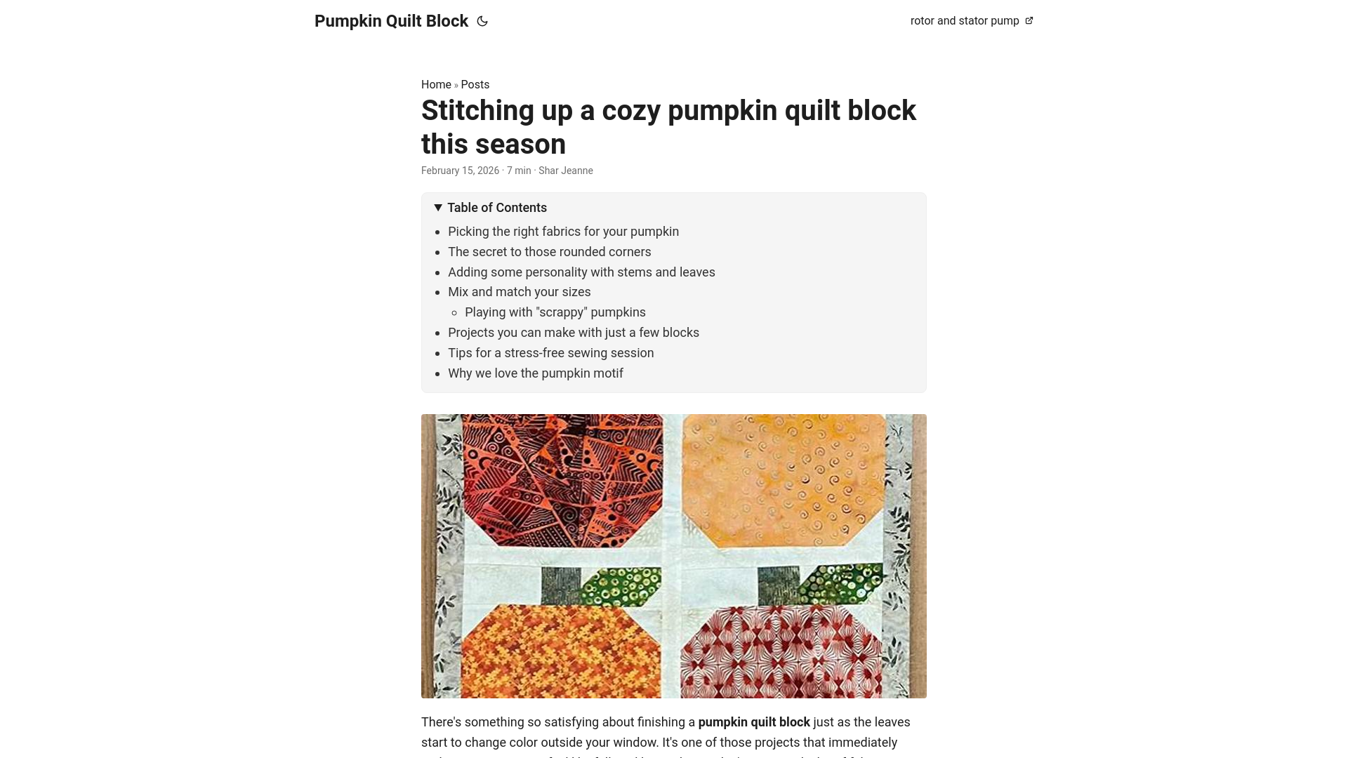 website screenshot of https://pumpkin-quilt-block.pages.dev/