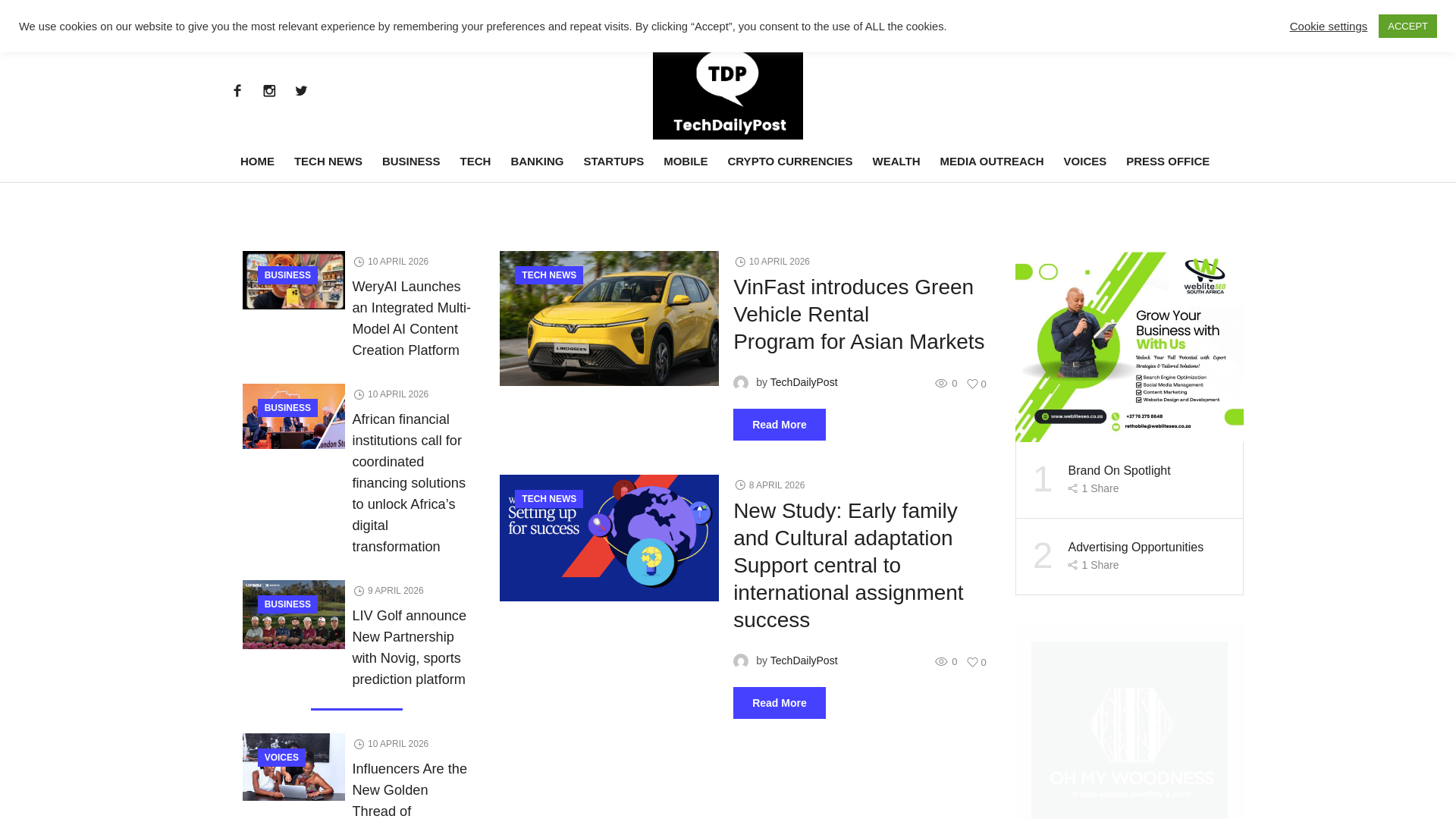 website screenshot of https://techdailypost.co.za