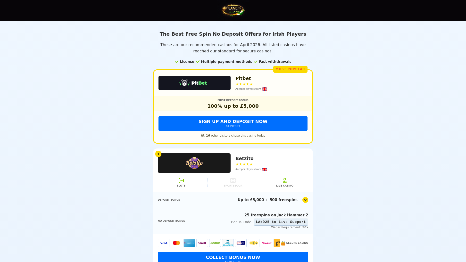 website screenshot of https://free-spins-no-deposit-ie.site/