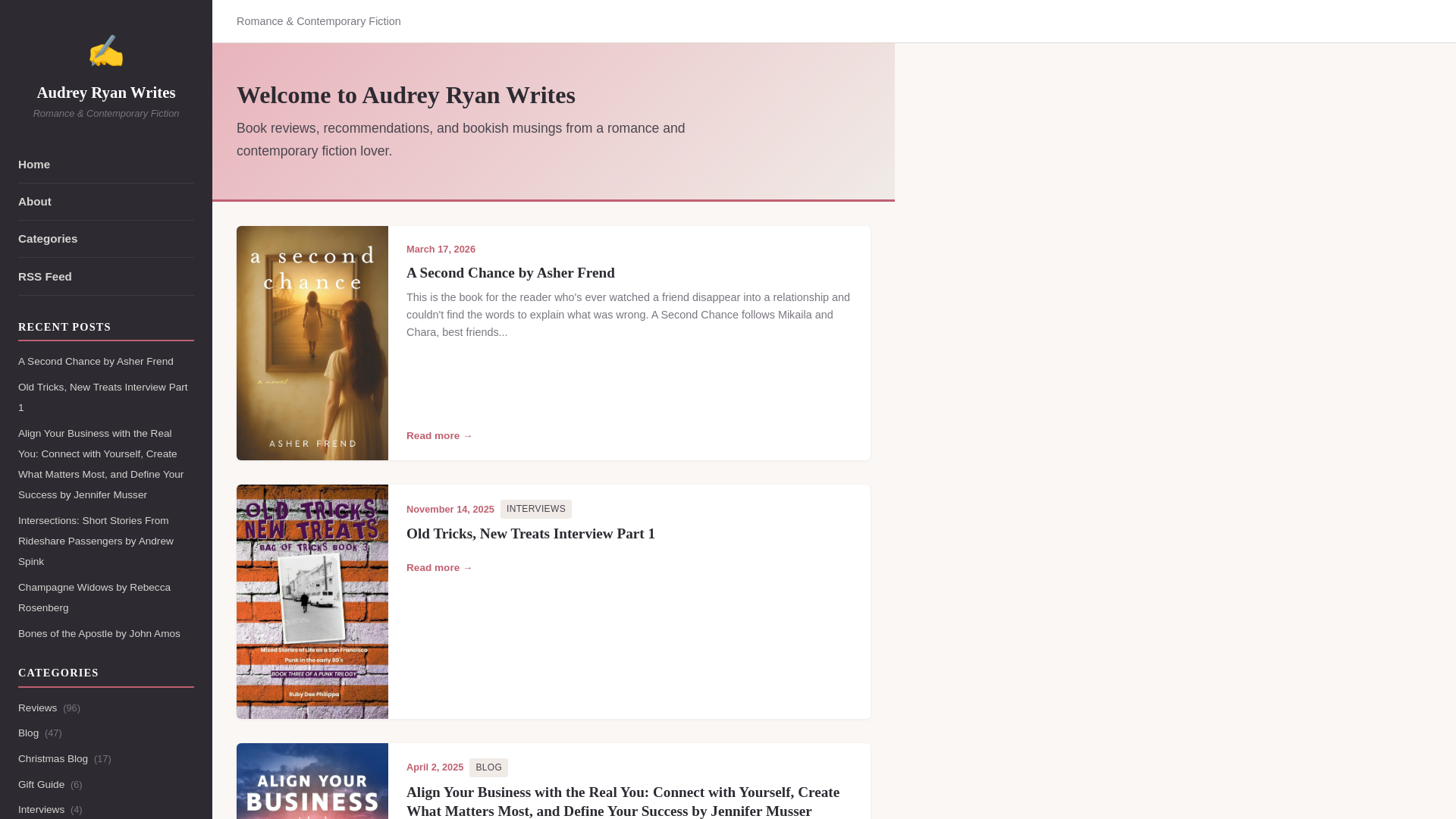 website screenshot of https://audreyryanwrites.pages.dev/