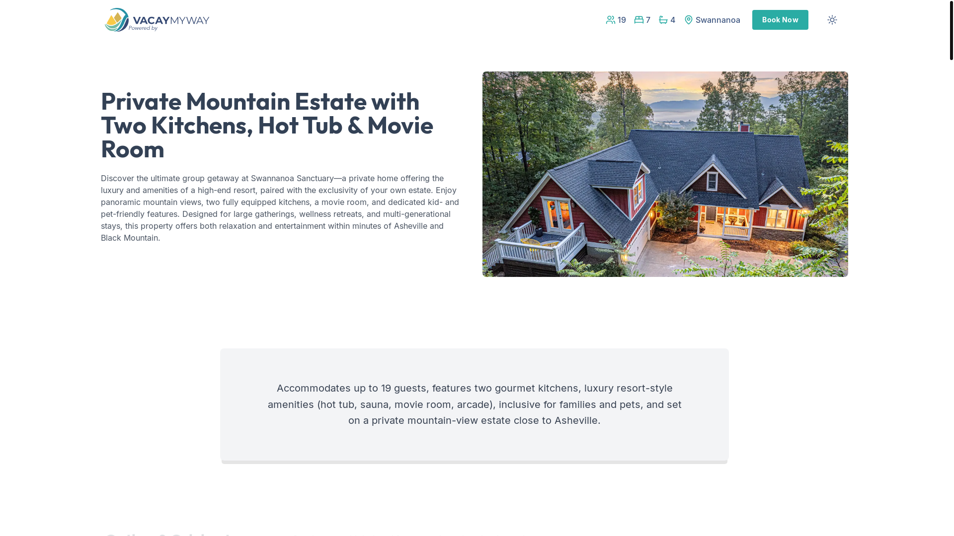 website screenshot of https://sereneswannanoa.vacations/