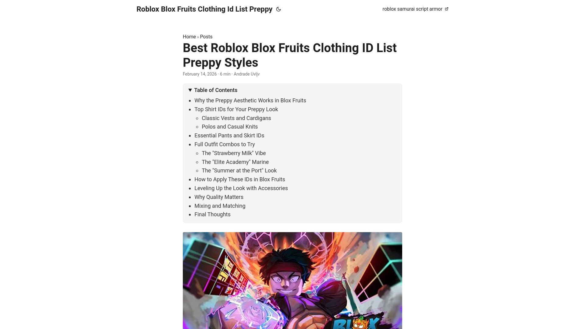 website screenshot of https://roblox-blox-fruits-clothing-id-list-preppy.pages.dev/