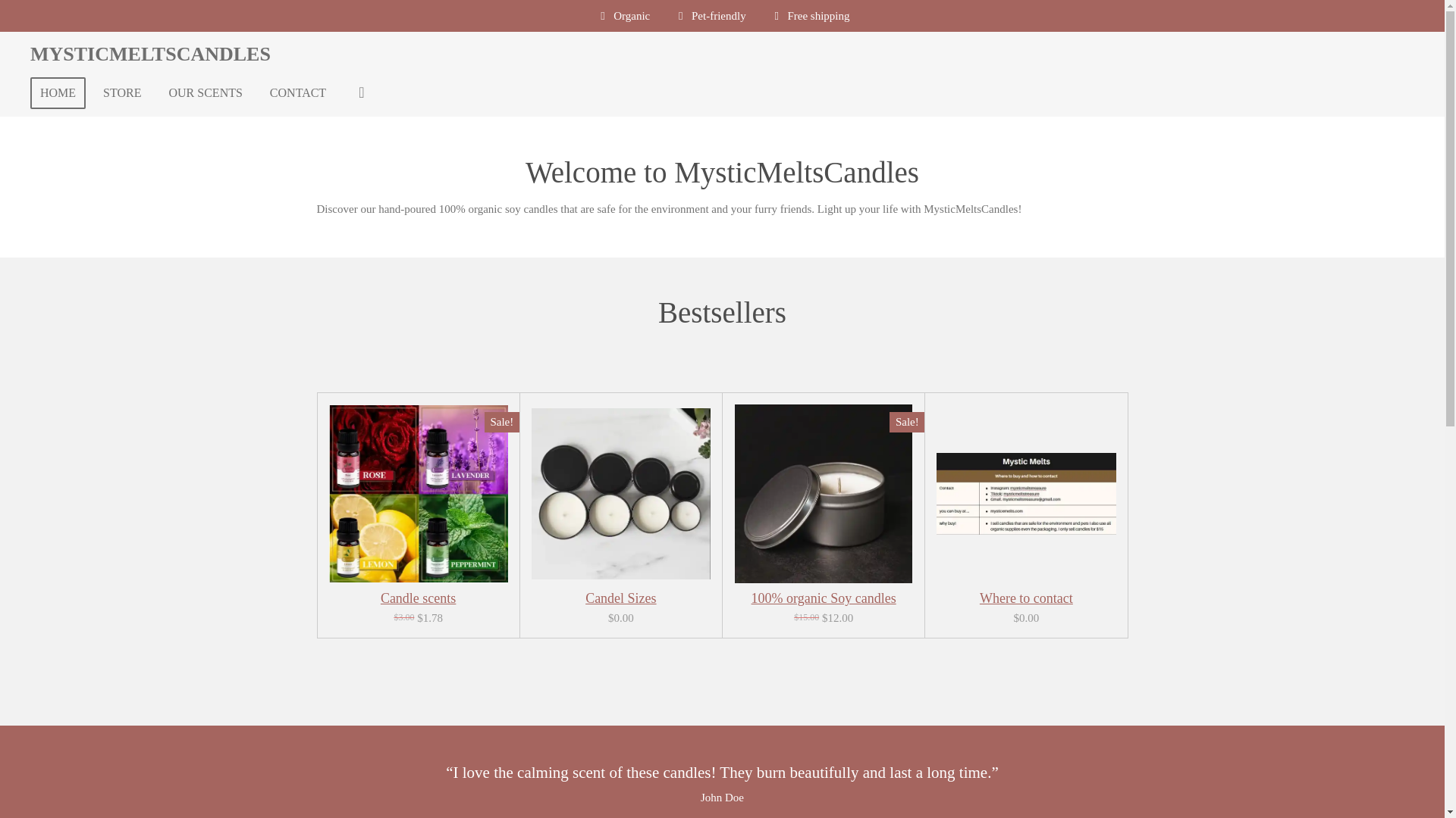 website screenshot of https://mysticmeltscandles.com/