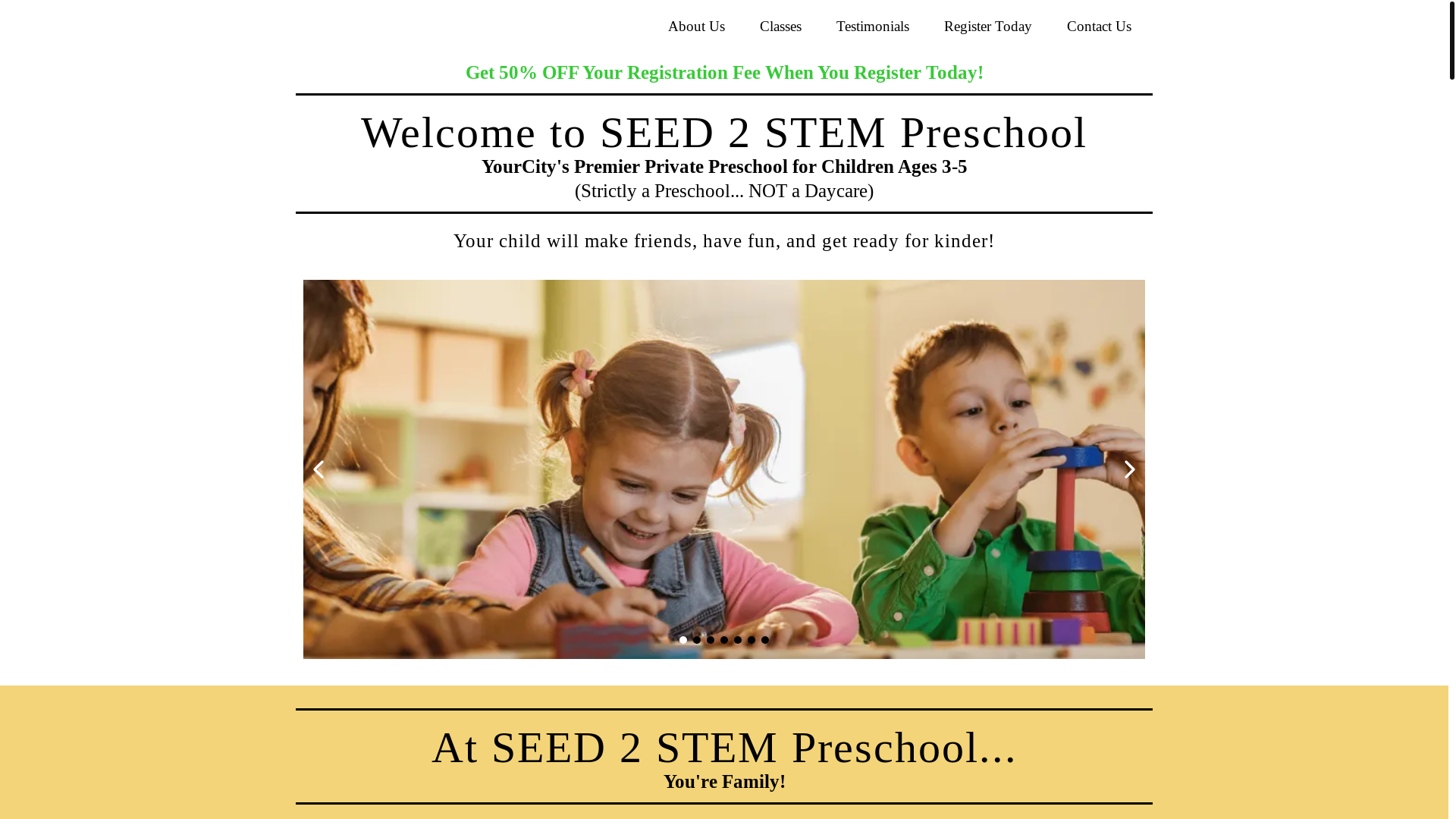 website screenshot of https://seed2stempreschool.com/