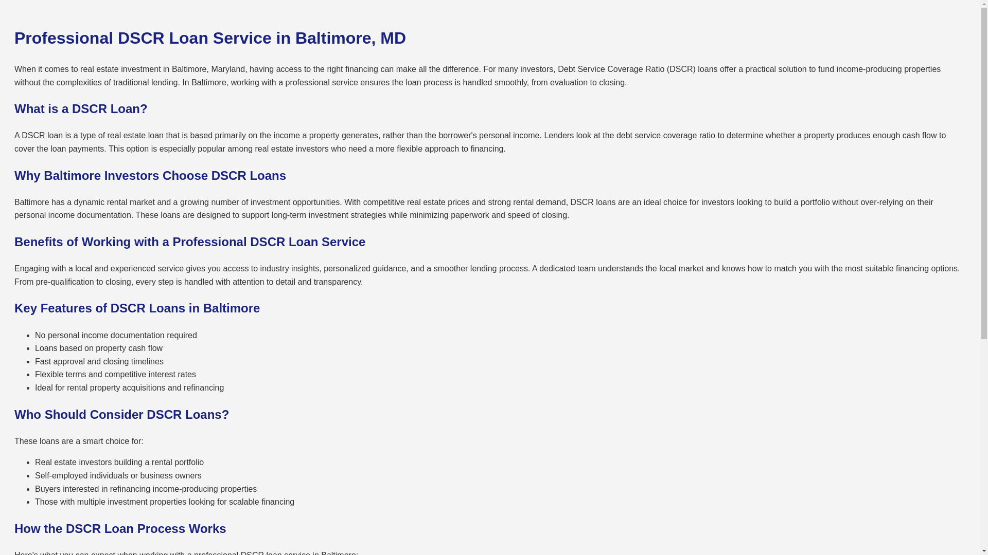website screenshot of https://professional-dscr-loan-baltimore.pages.dev/