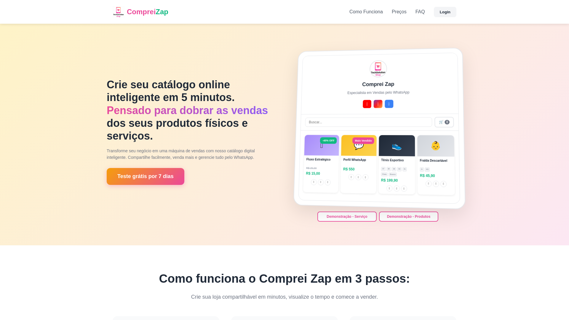 website screenshot of https://compreizap.com.br/