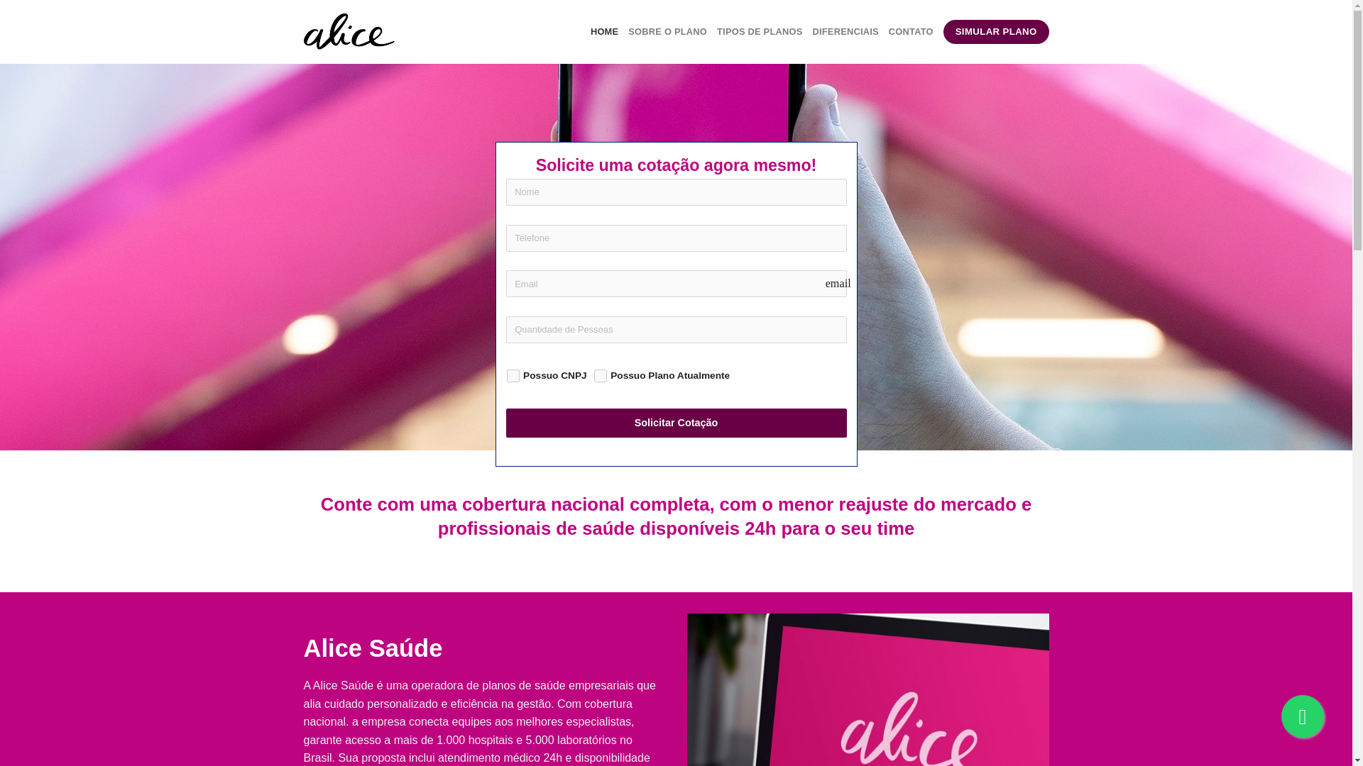 website screenshot of https://planossaudealice.com.br/