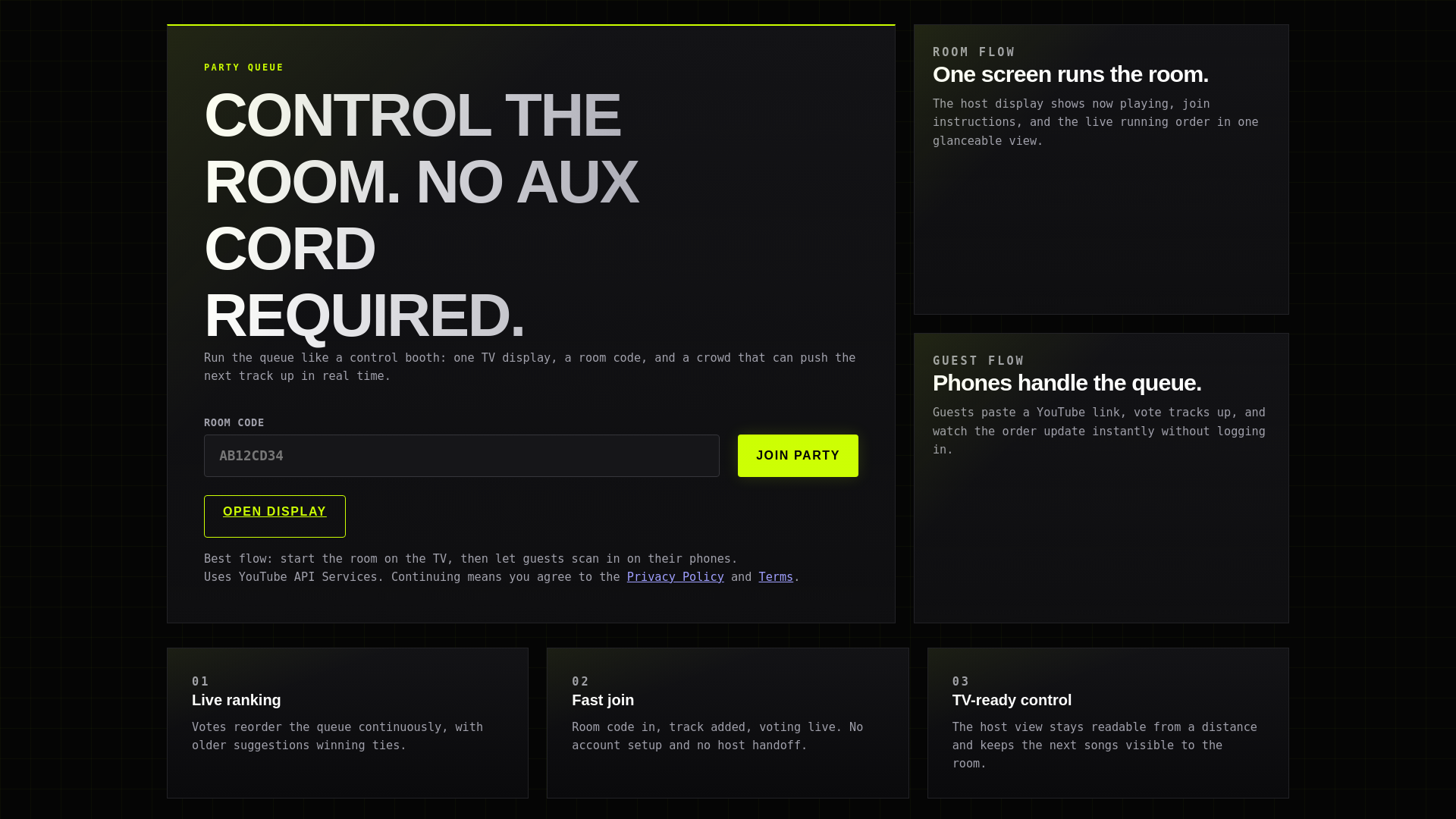 website screenshot of https://auxparty.app/