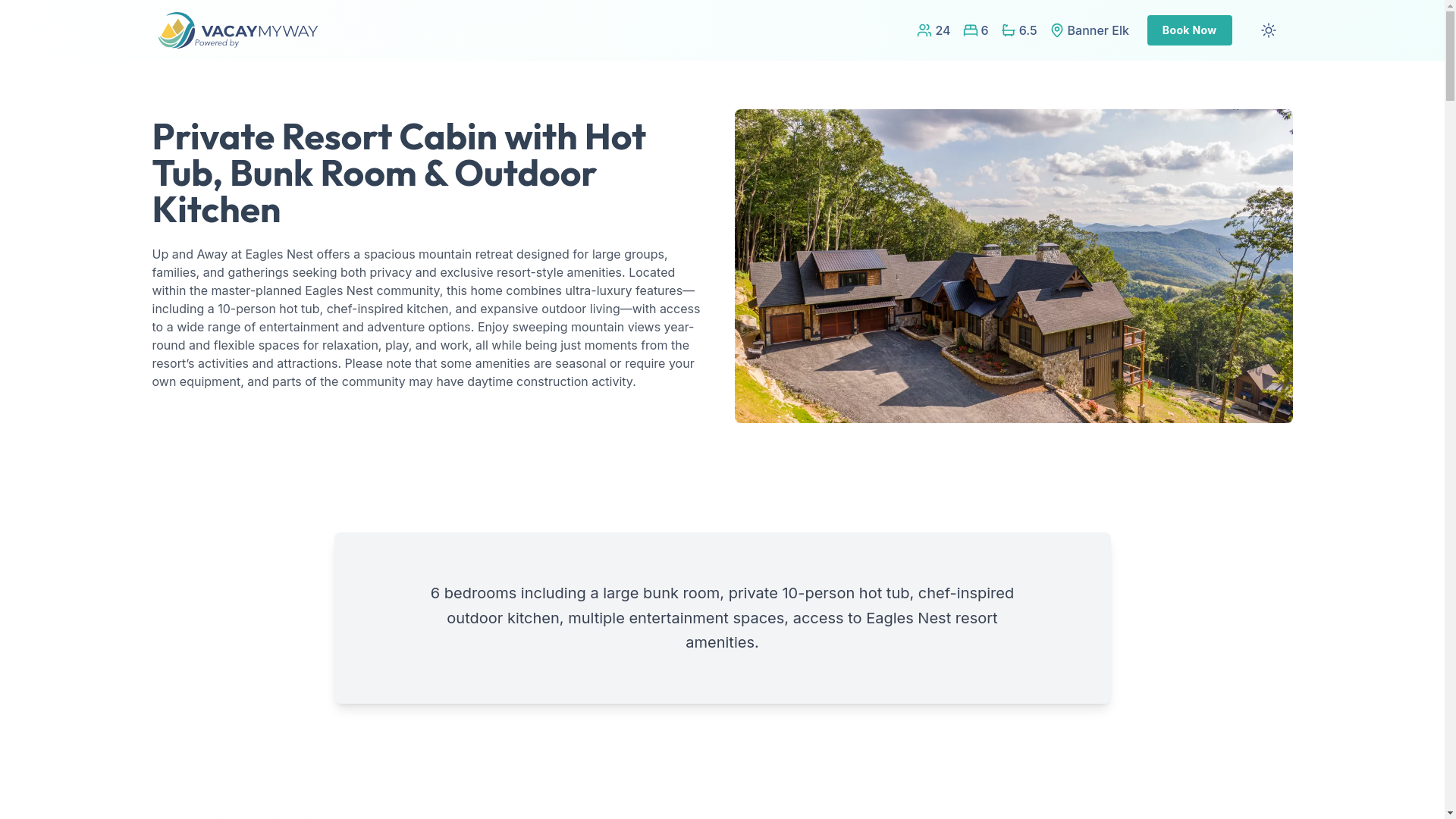 website screenshot of https://elevateelk.vacations/