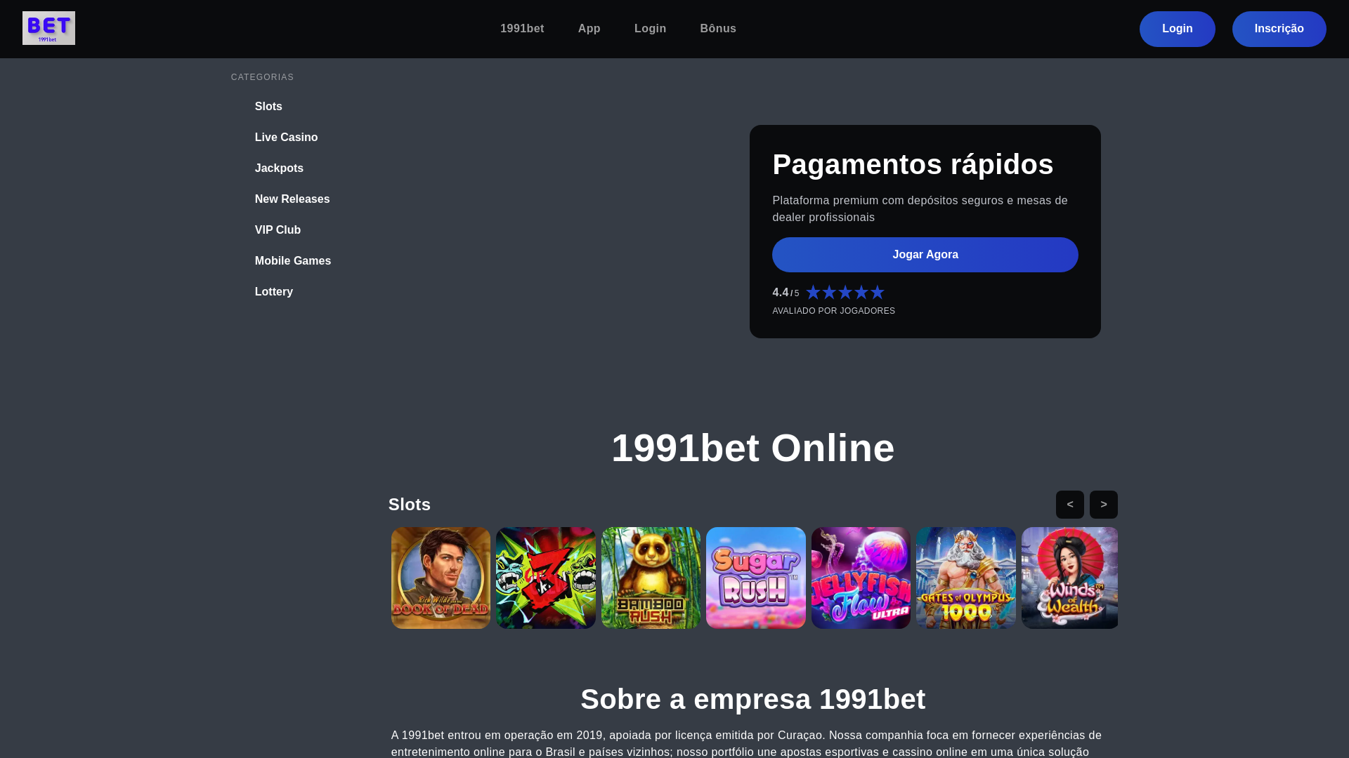 website screenshot of https://1991betbrazil.bet/