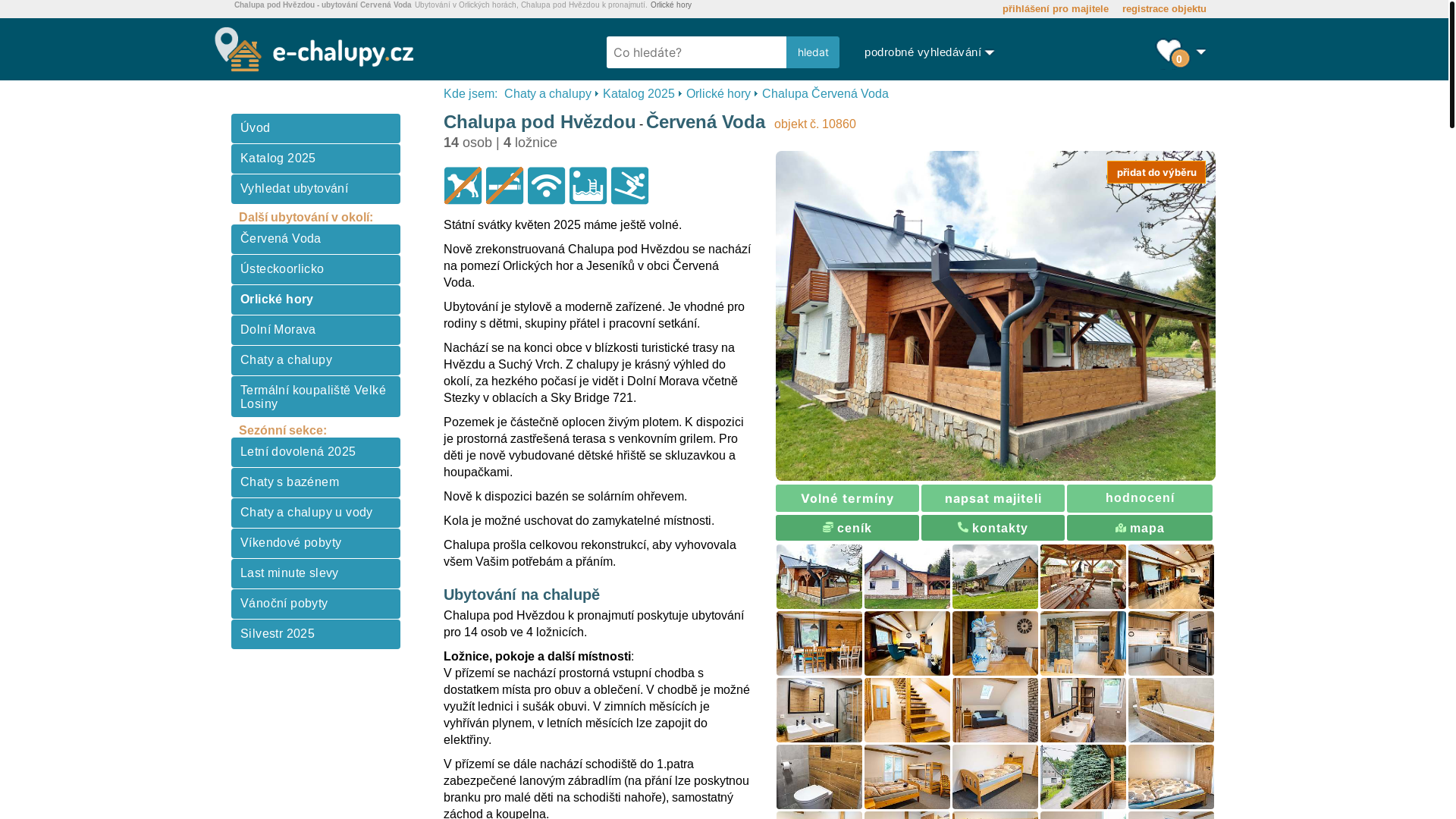 website screenshot of https://chalupapodhvezdou.cz/