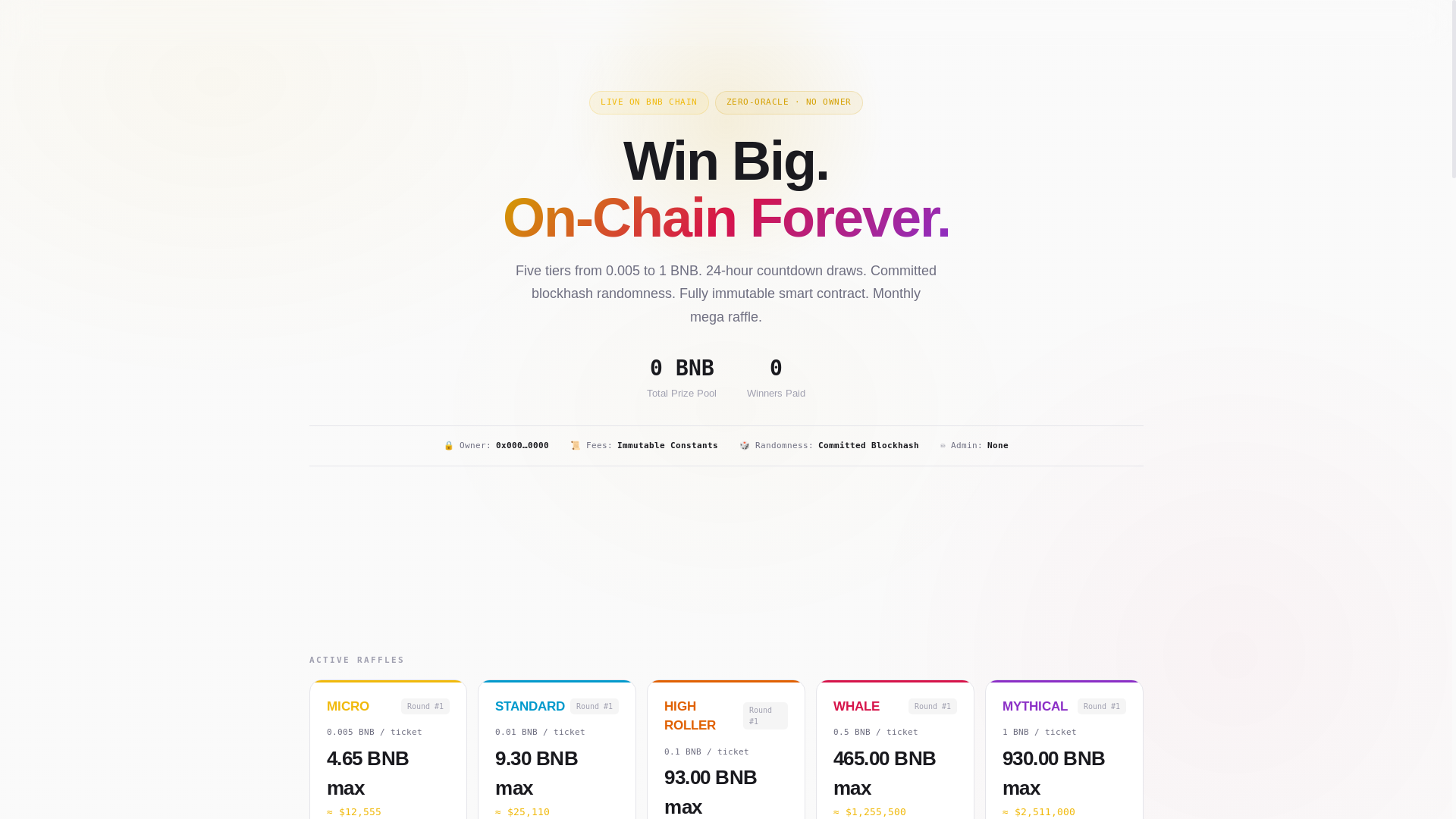 website screenshot of https://bnb-raffles.pages.dev/