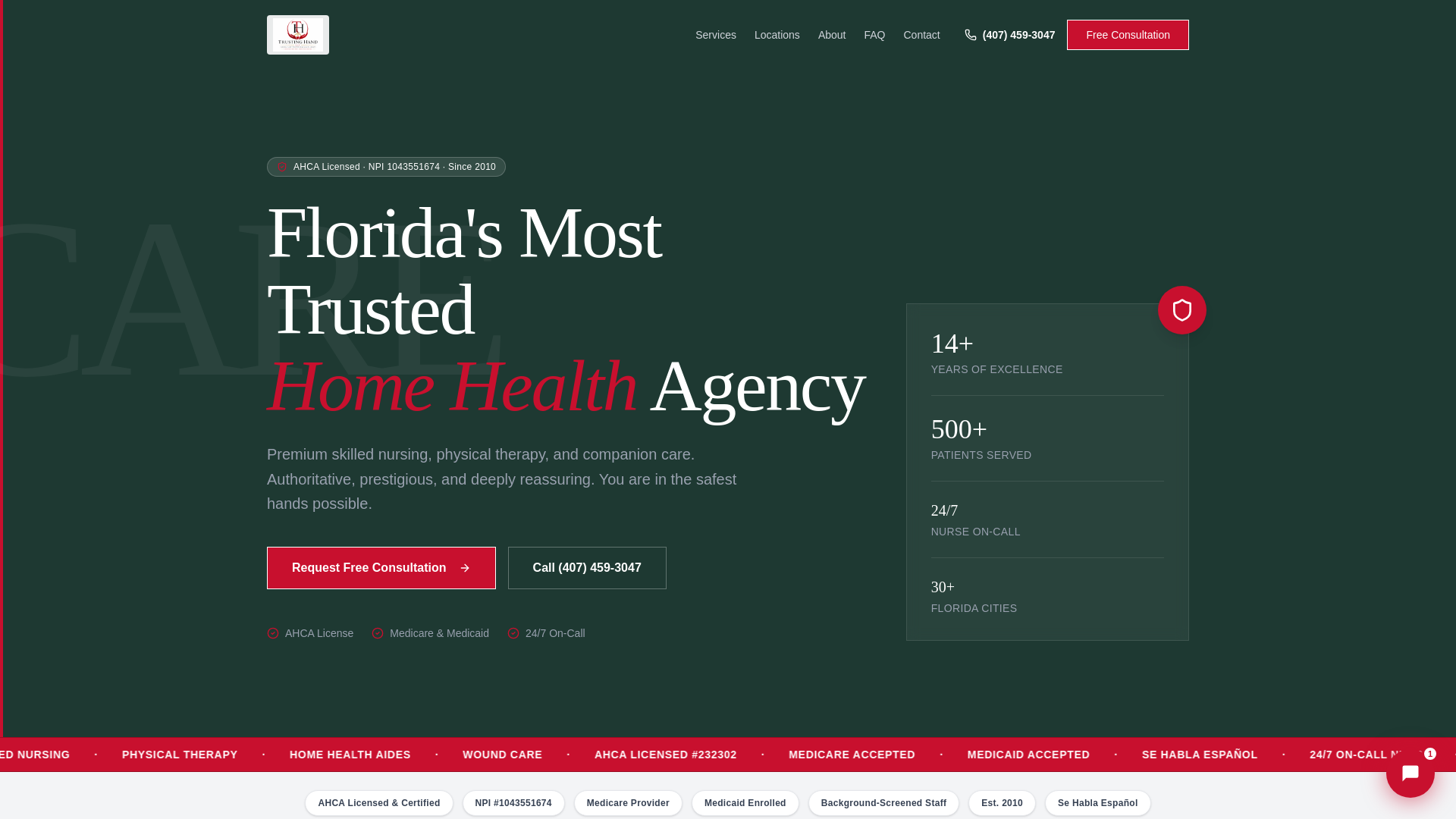 website screenshot of https://trustinghand.net/