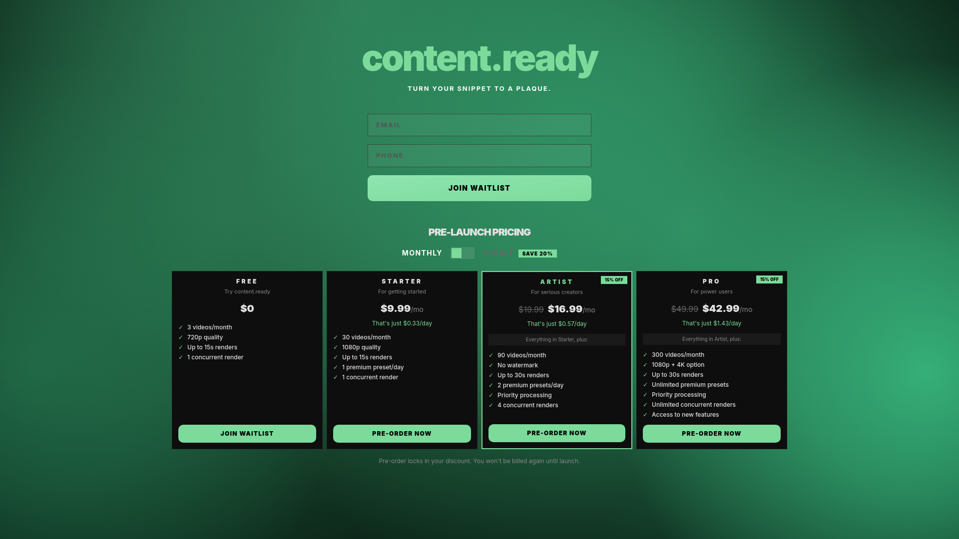 website screenshot of https://contentready.app