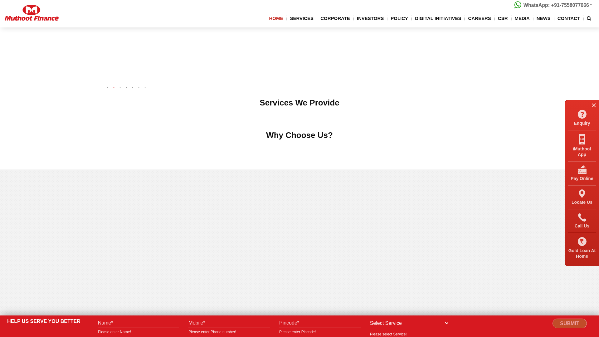 website screenshot of https://www.muthootfinance.com/