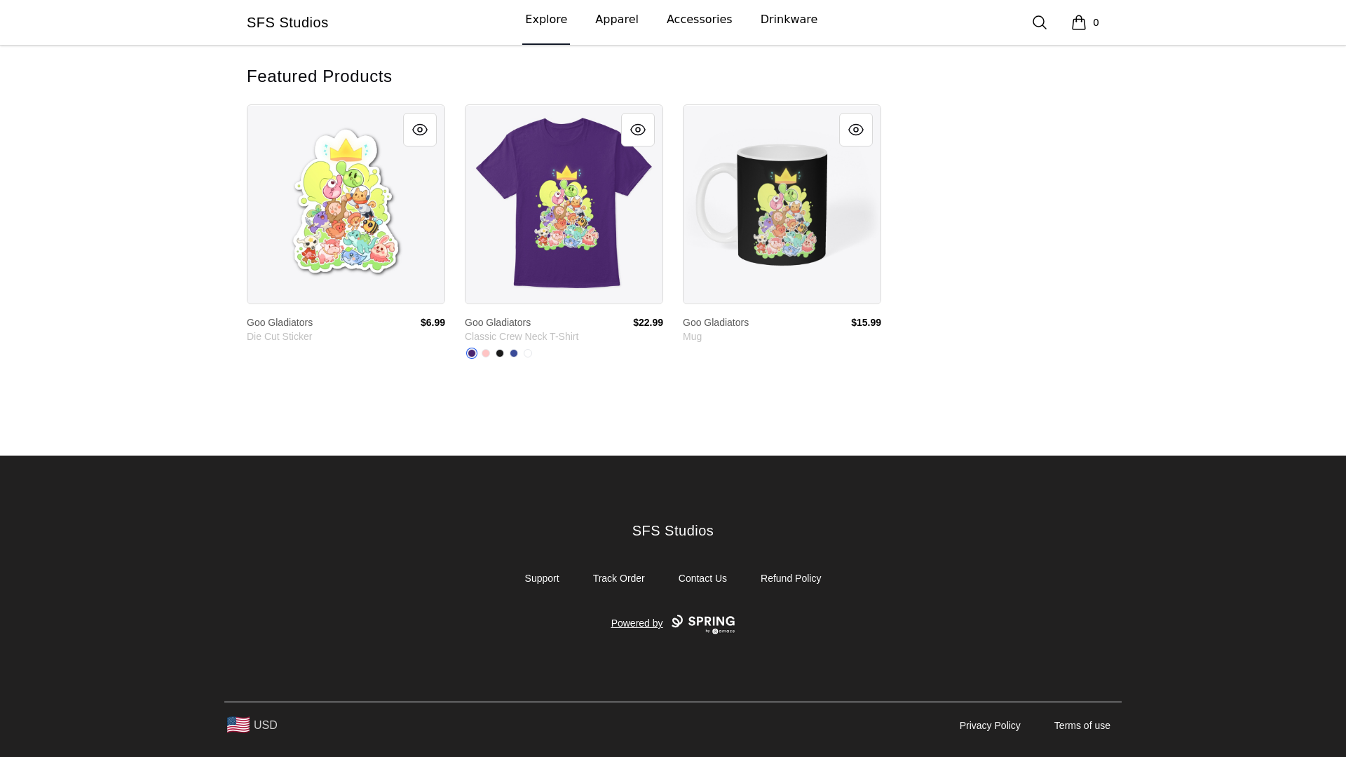website screenshot of https://sfsstudios.shop/