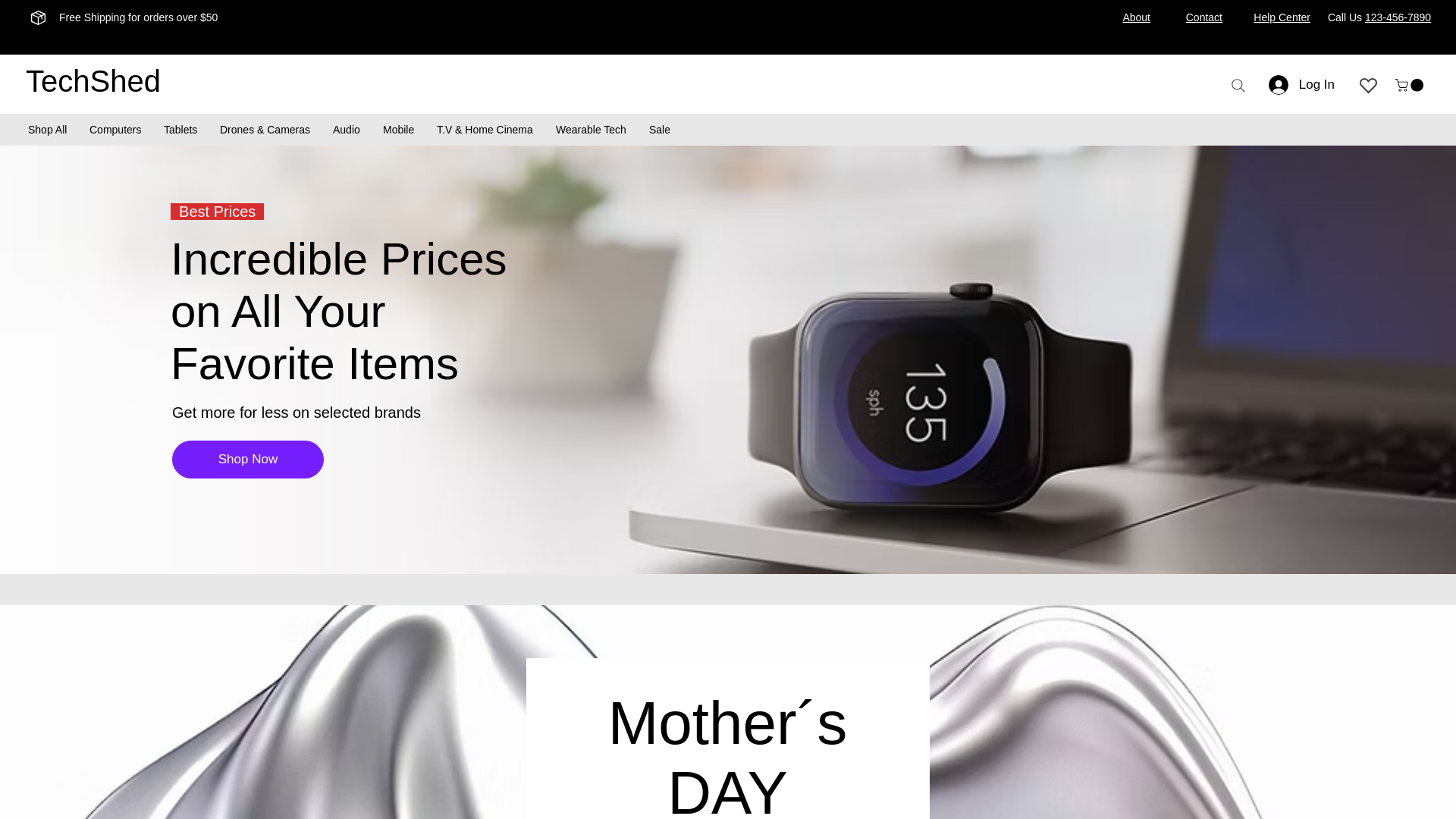 website screenshot of https://techshedstore.net/