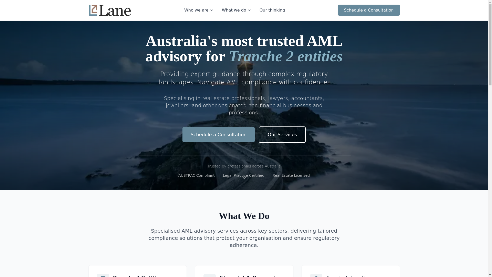 website screenshot of https://laneconsulting.au/